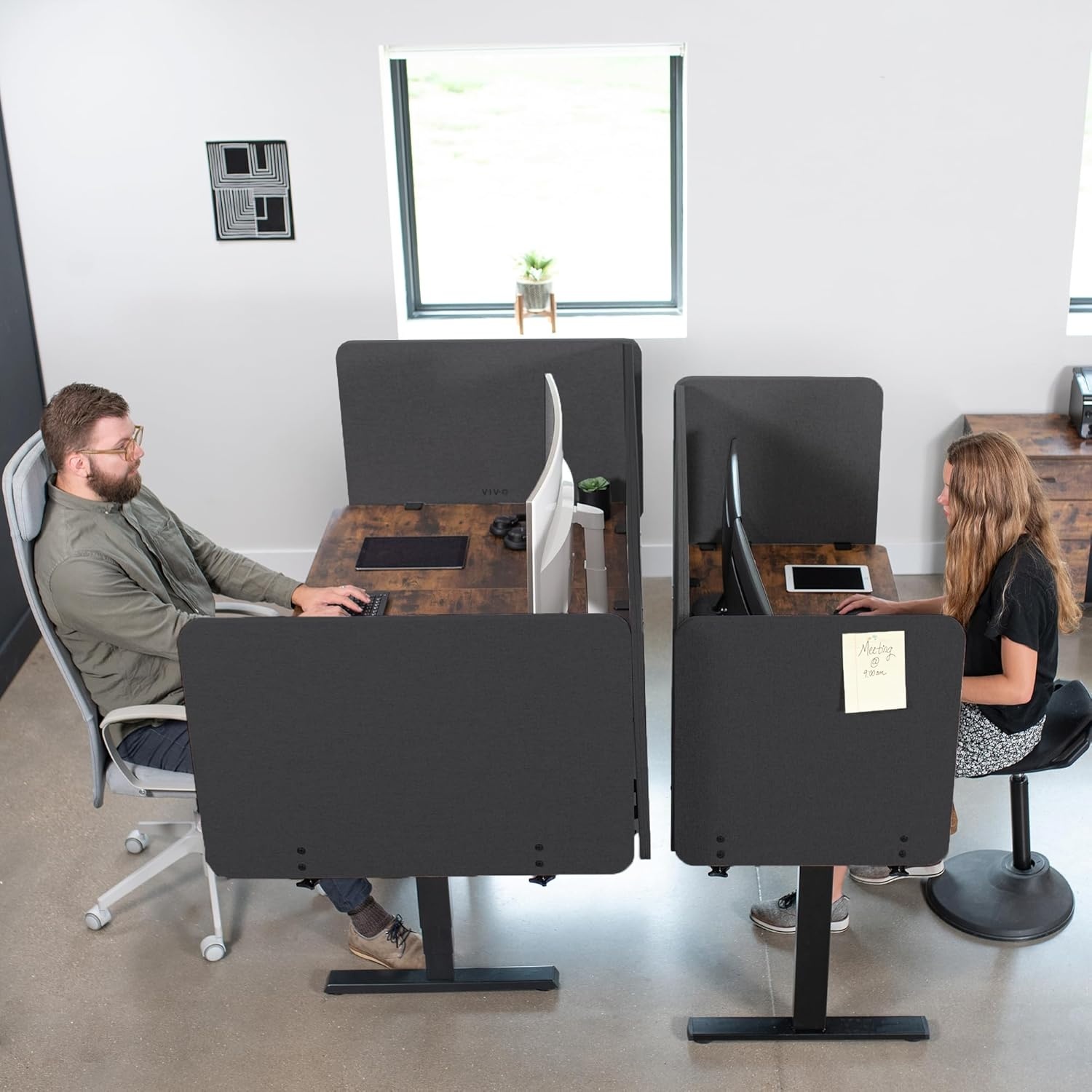 image:imageVIVO Clampon Privacy Panels 60 x 24 inch x1 24 x 24 inch x2 Sound Absorbing Cubicle Desk Dividers 3 Acoustic Partitions Gray PP3V108GDark Gray