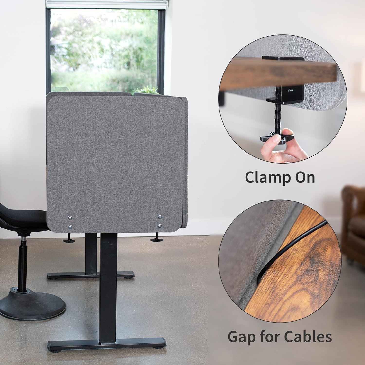 image:imageVIVO Clampon Privacy Panels 60 x 24 inch x1 24 x 24 inch x2 Sound Absorbing Cubicle Desk Dividers 3 Acoustic Partitions Gray PP3V108GDark Gray