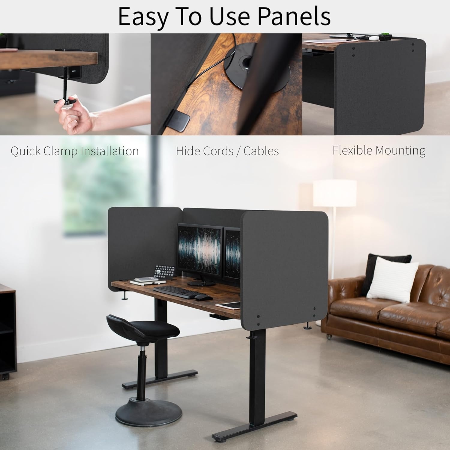 image:imageVIVO Clampon Privacy Panels 60 x 24 inch x1 24 x 24 inch x2 Sound Absorbing Cubicle Desk Dividers 3 Acoustic Partitions Gray PP3V108GDark Gray