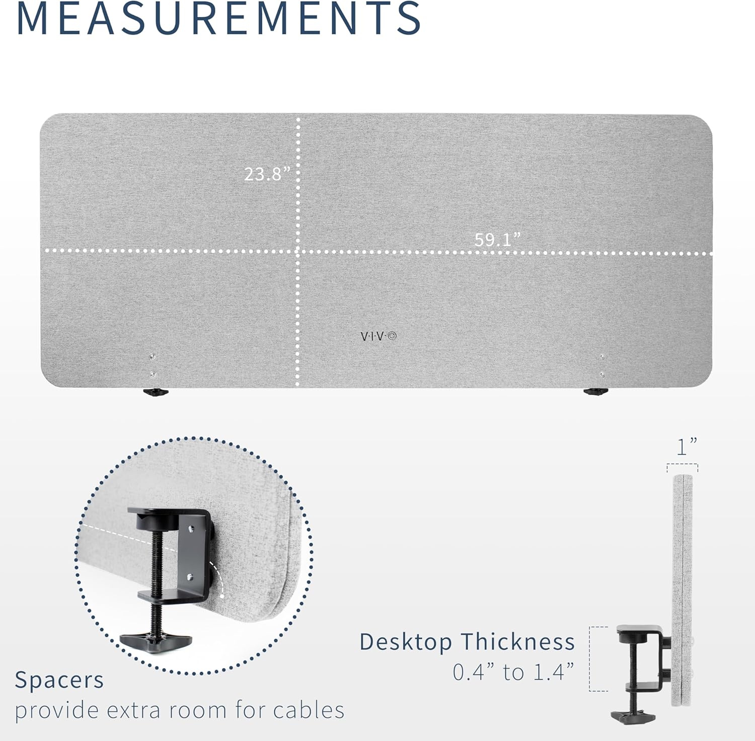 image:imageVIVO Clampon Privacy Panels 60 x 24 inch x1 24 x 24 inch x2 Sound Absorbing Cubicle Desk Dividers 3 Acoustic Partitions Gray PP3V108GLight Gray