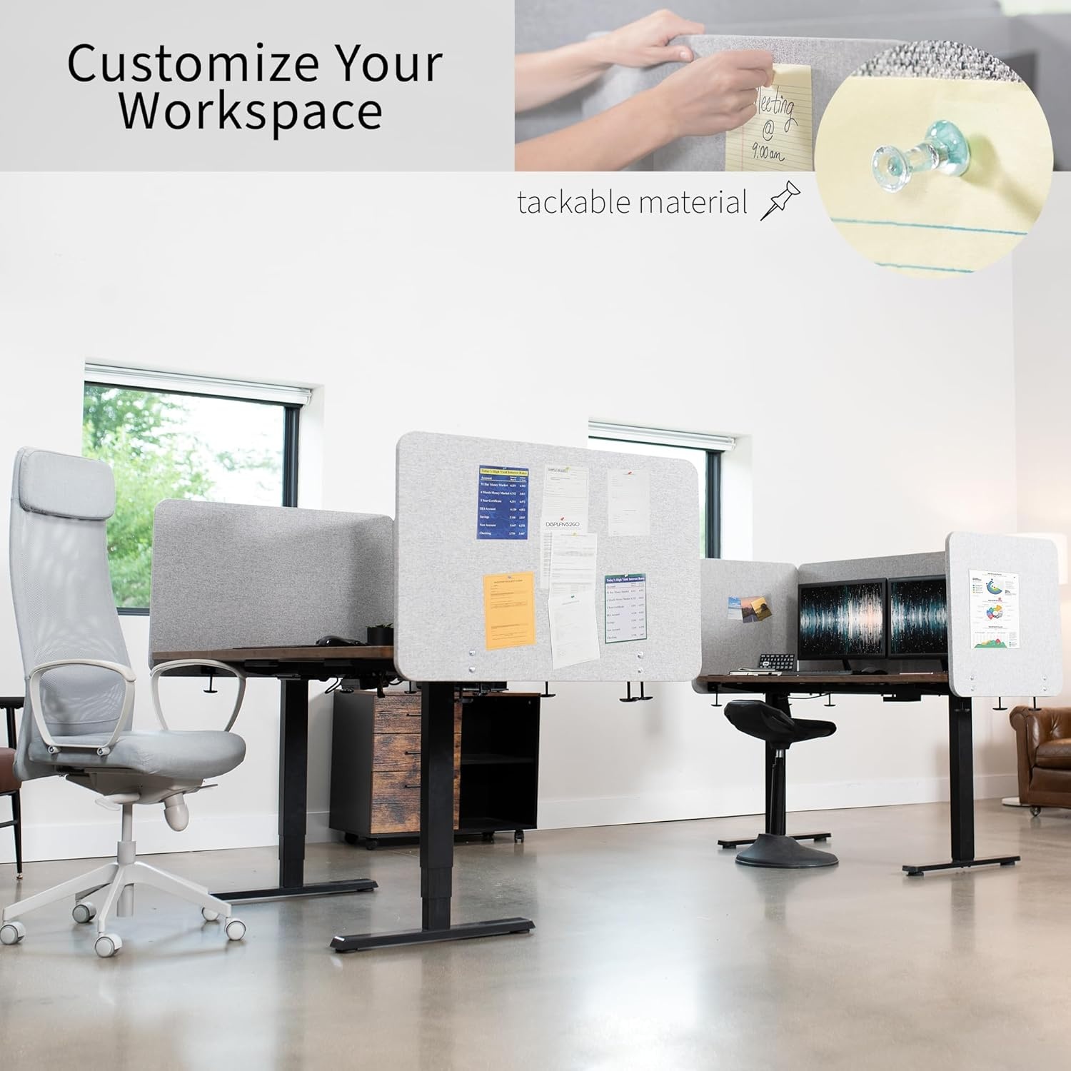 image:imageVIVO Clampon Privacy Panels 60 x 24 inch x1 24 x 24 inch x2 Sound Absorbing Cubicle Desk Dividers 3 Acoustic Partitions Gray PP3V108GLight Gray