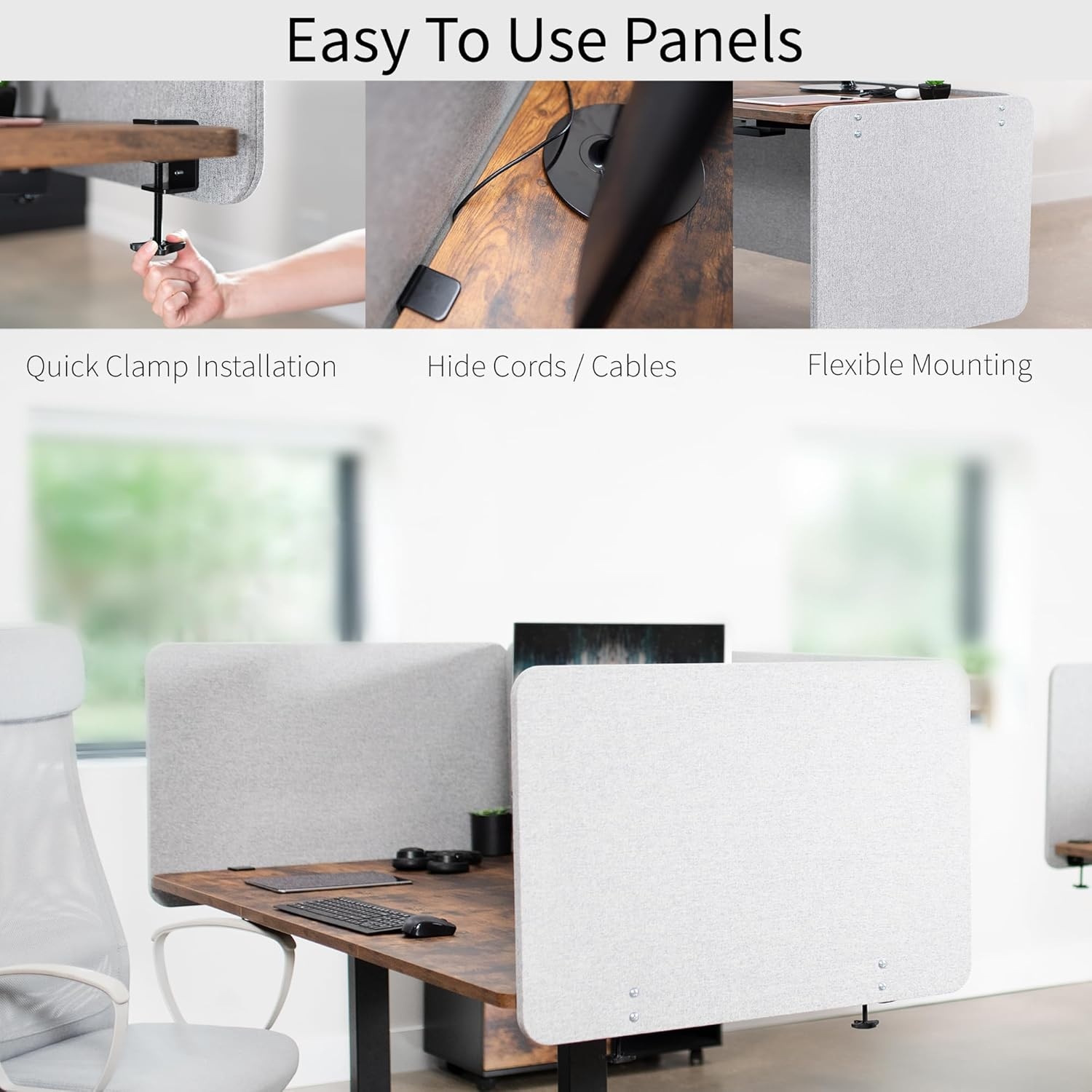 image:imageVIVO Clampon Privacy Panels 60 x 24 inch x1 24 x 24 inch x2 Sound Absorbing Cubicle Desk Dividers 3 Acoustic Partitions Gray PP3V108GLight Gray