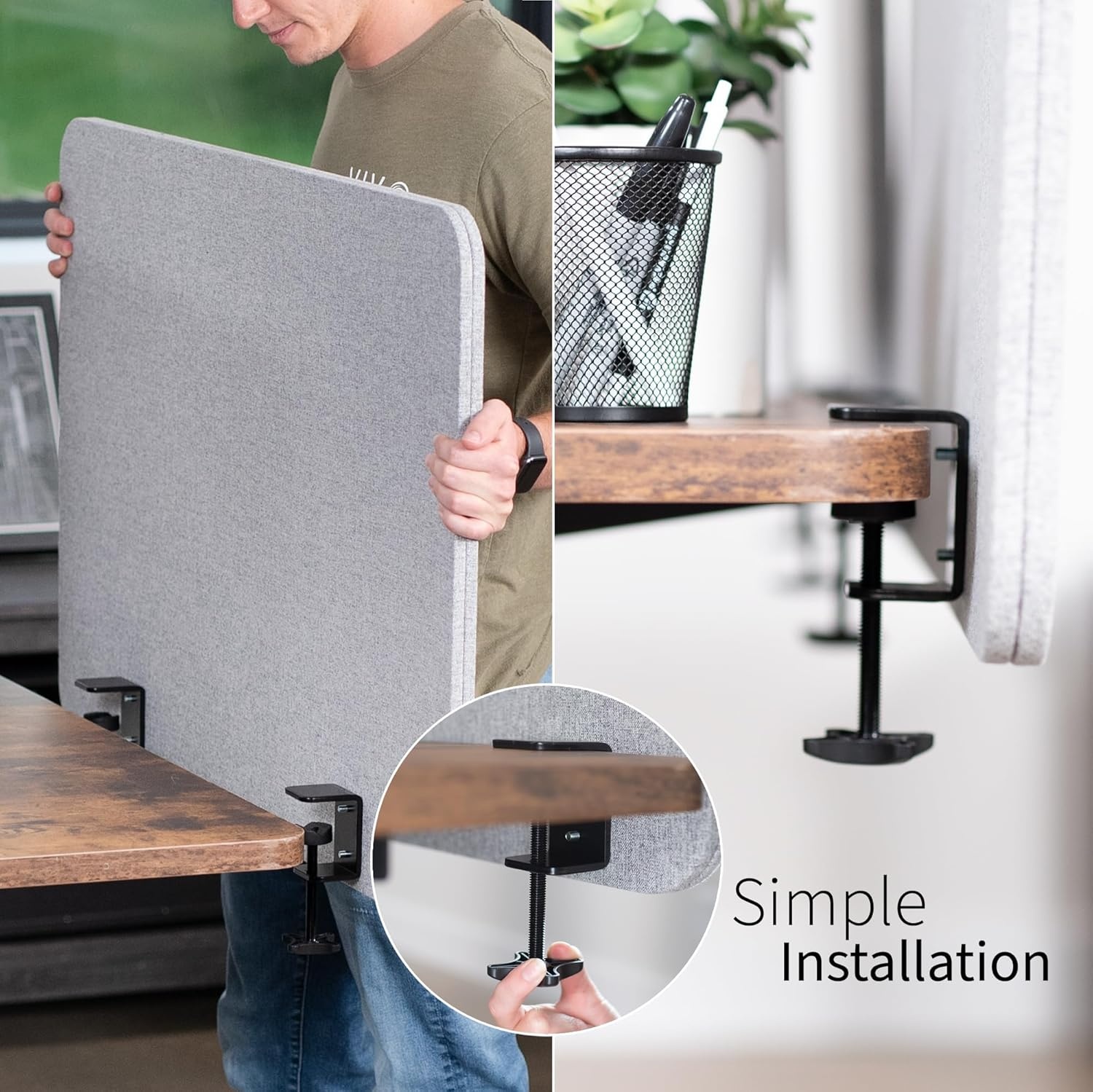 image:imageVIVO Clampon Privacy Panels 60 x 24 inch x1 24 x 24 inch x2 Sound Absorbing Cubicle Desk Dividers 3 Acoustic Partitions Gray PP3V108GLight Gray