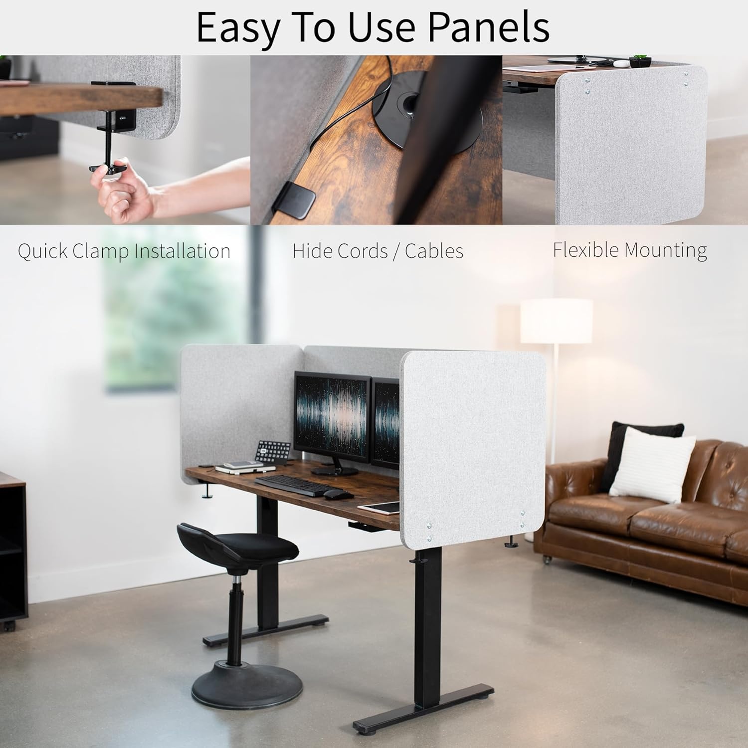 image:imageVIVO Clampon Privacy Panels 60 x 24 inch x1 24 x 24 inch x2 Sound Absorbing Cubicle Desk Dividers 3 Acoustic Partitions Gray PP3V108GLight Gray