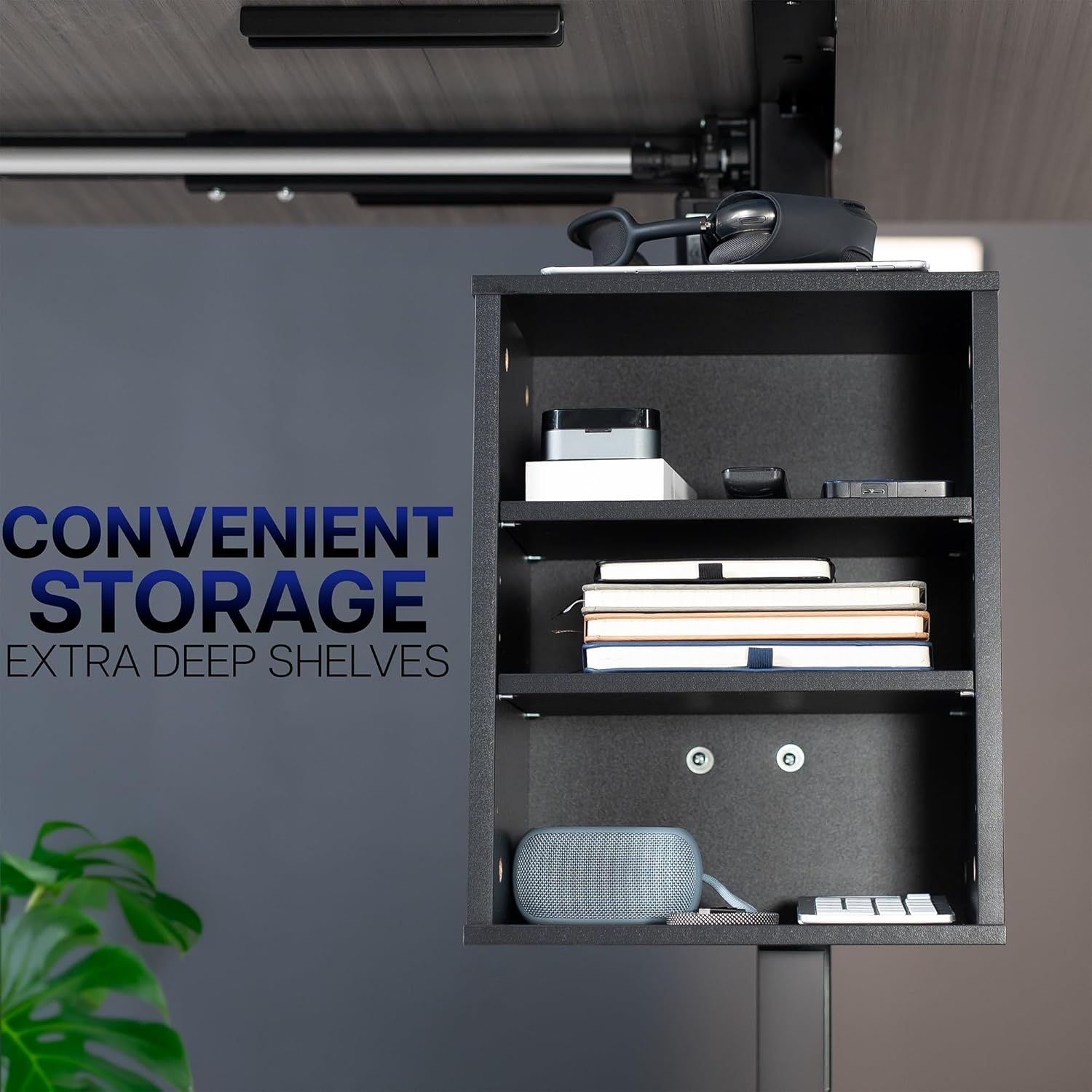 image:imageVIVO Clampon Under Desk Shelving Unit Office Accessory Holder for Supplies Gaming Devices and More MultiLevel Storage Shelves Workstation Organizer Black DESKSHELF3CL