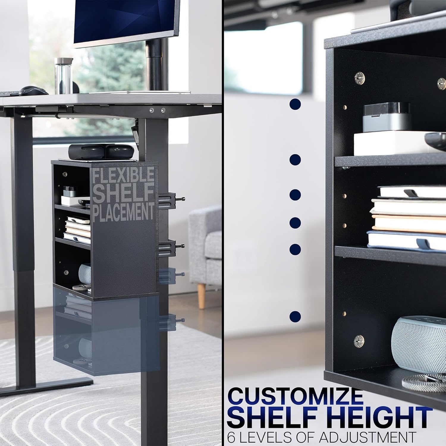image:imageVIVO Clampon Under Desk Shelving Unit Office Accessory Holder for Supplies Gaming Devices and More MultiLevel Storage Shelves Workstation Organizer Black DESKSHELF3CL