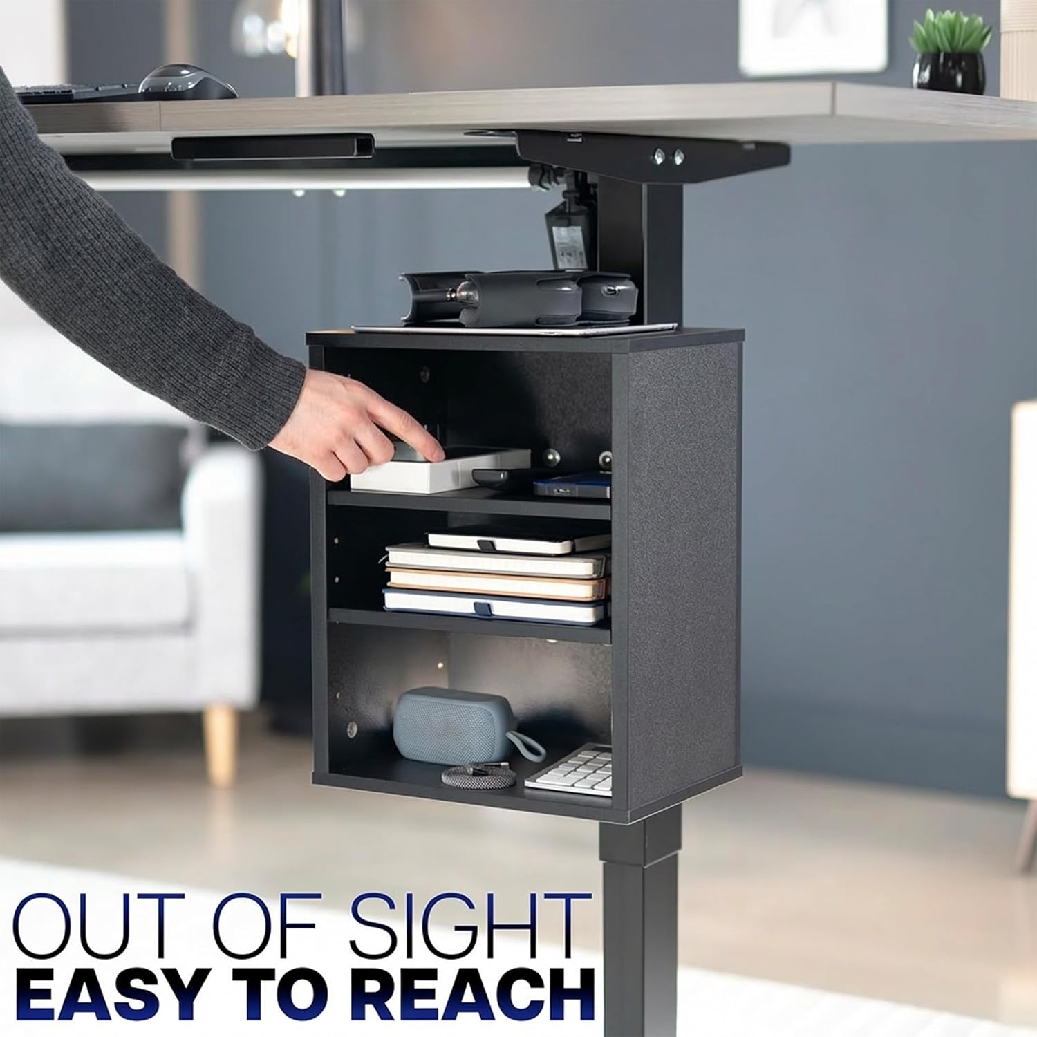 image:imageVIVO Clampon Under Desk Shelving Unit Office Accessory Holder for Supplies Gaming Devices and More MultiLevel Storage Shelves Workstation Organizer Black DESKSHELF3CL