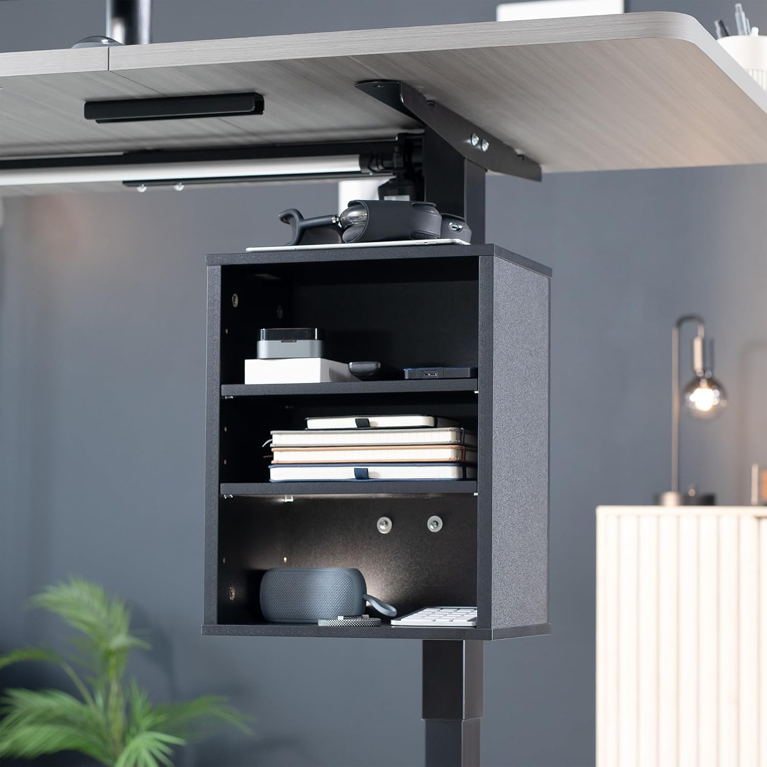 image:imageVIVO Clampon Under Desk Shelving Unit Office Accessory Holder for Supplies Gaming Devices and More MultiLevel Storage Shelves Workstation Organizer Black DESKSHELF3CL