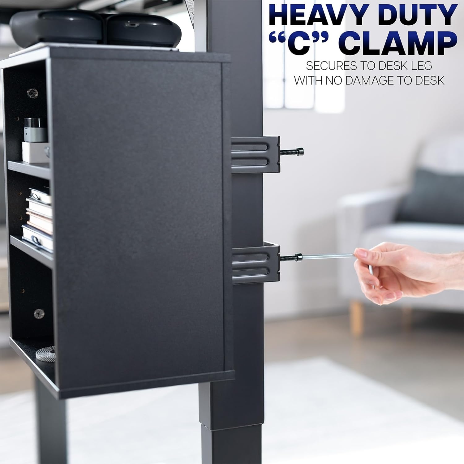 image:imageVIVO Clampon Under Desk Shelving Unit Office Accessory Holder for Supplies Gaming Devices and More MultiLevel Storage Shelves Workstation Organizer Black DESKSHELF3CL