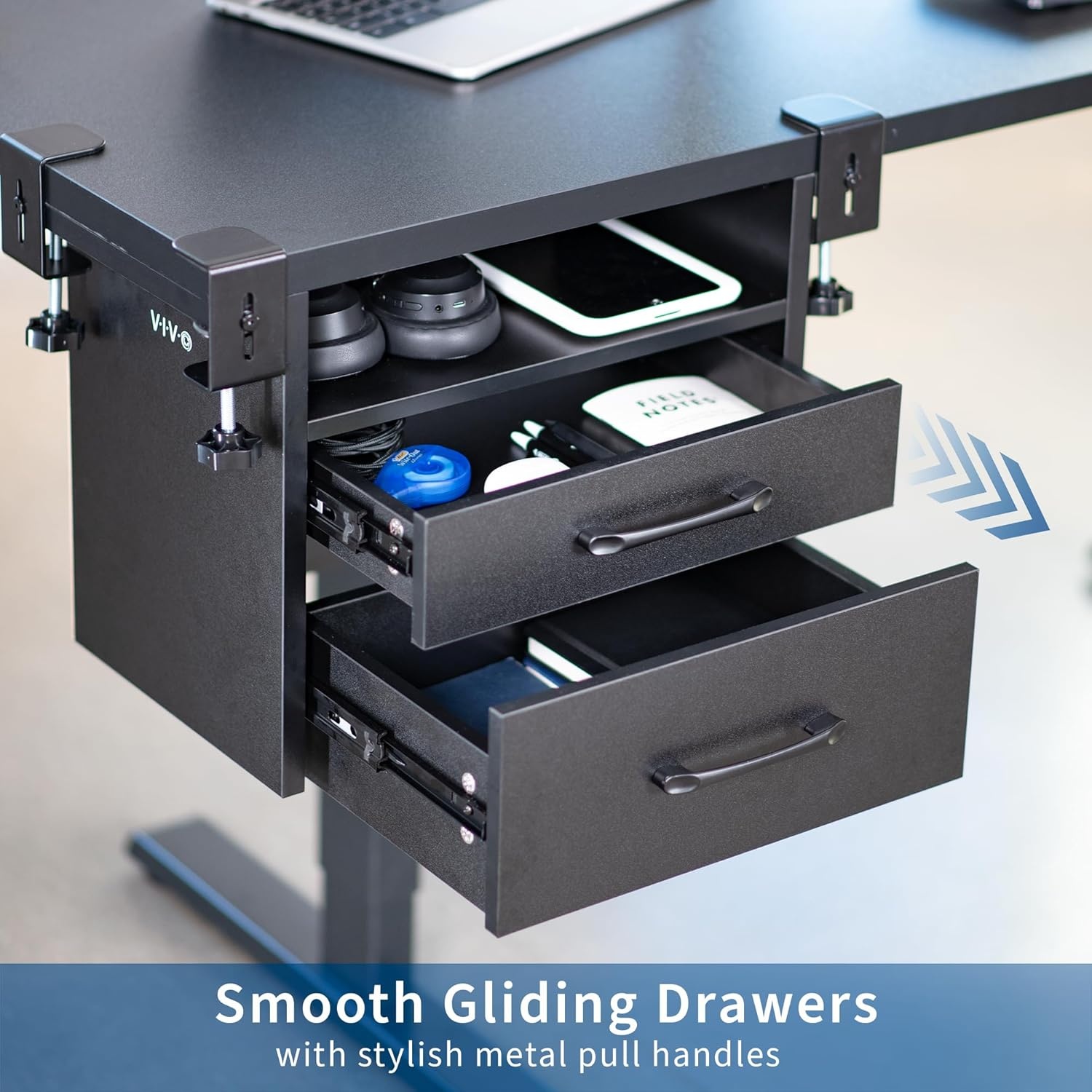 image:imageVIVO Corner Clampon Under Desk Drawer and Shelf System Office Accessory Holder for Supplies Gaming Devices and More MultiLevel Storage Workstation Organizer Black DESKDR3C