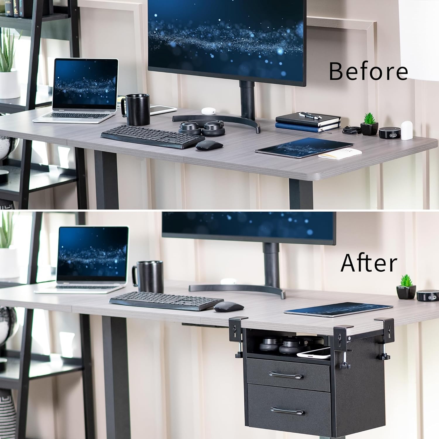 image:imageVIVO Corner Clampon Under Desk Drawer and Shelf System Office Accessory Holder for Supplies Gaming Devices and More MultiLevel Storage Workstation Organizer Black DESKDR3C