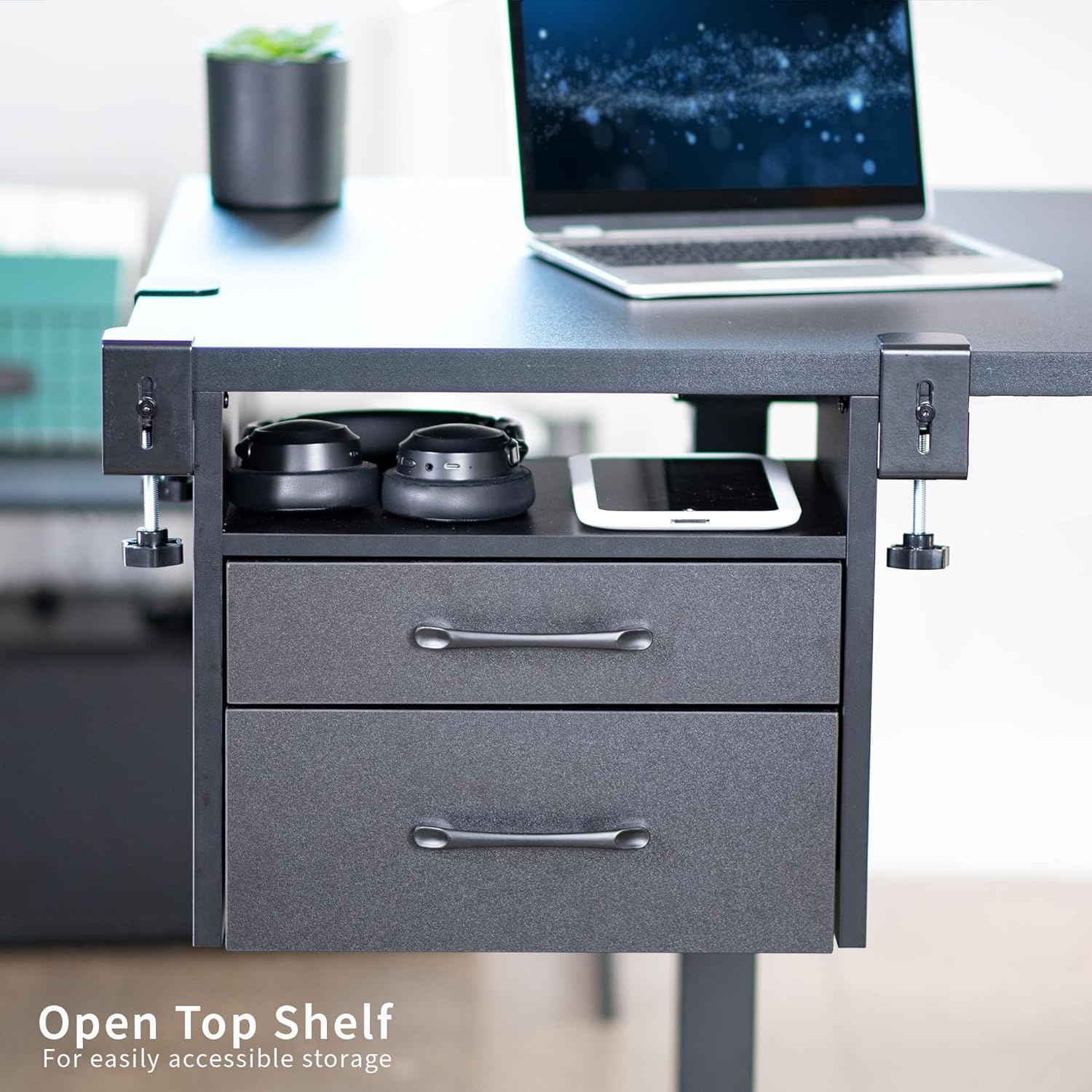 image:imageVIVO Corner Clampon Under Desk Drawer and Shelf System Office Accessory Holder for Supplies Gaming Devices and More MultiLevel Storage Workstation Organizer Black DESKDR3C