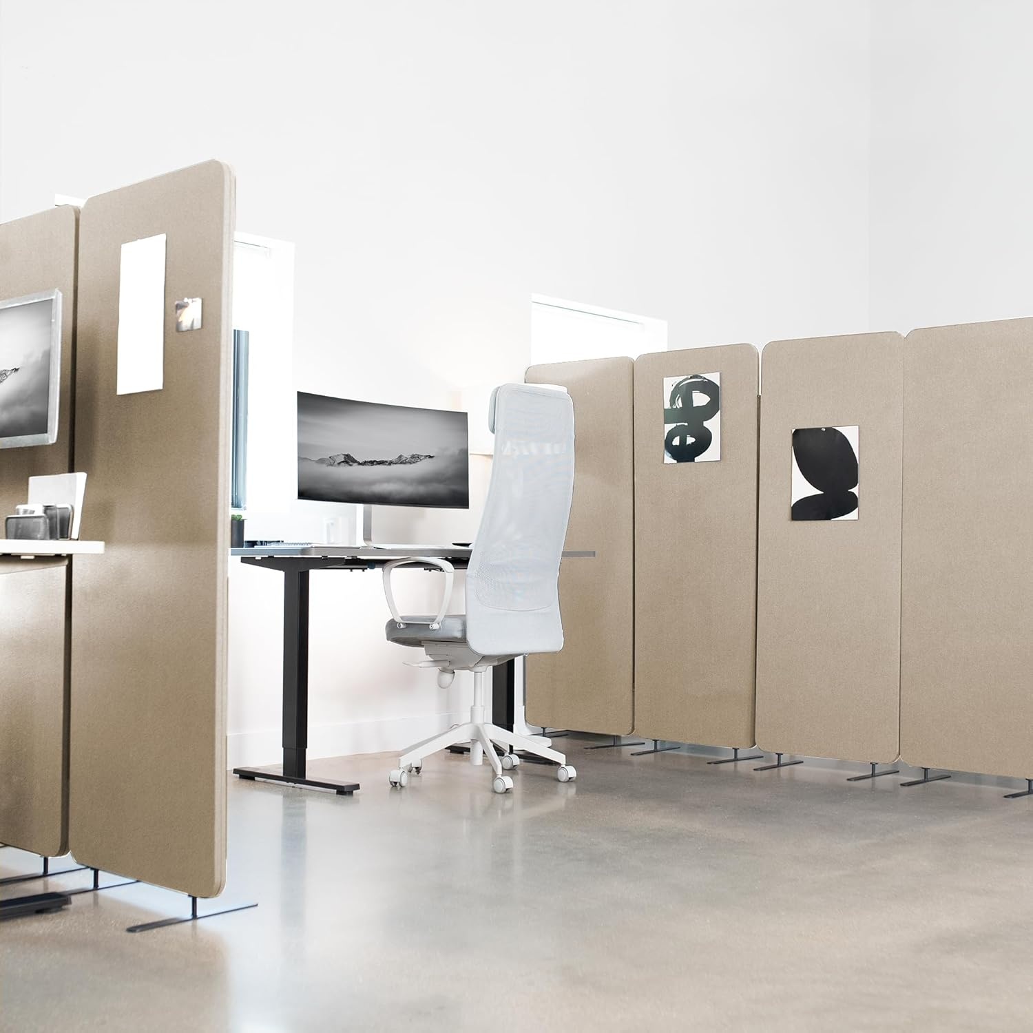 image:imageVIVO Freestanding 72 x 66 inch Privacy Panel Cubicle Divider Acoustic Wall Partition x3 24 inch Panels Beige PP3T072BEBeige