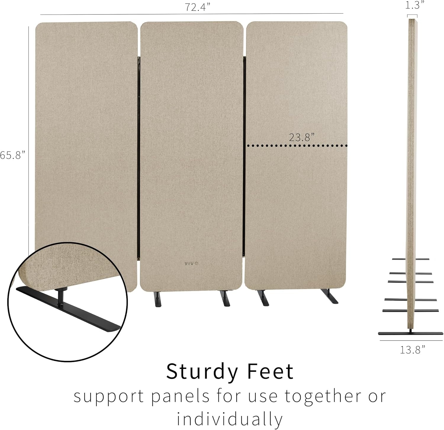 image:imageVIVO Freestanding 72 x 66 inch Privacy Panel Cubicle Divider Acoustic Wall Partition x3 24 inch Panels Beige PP3T072BEBeige