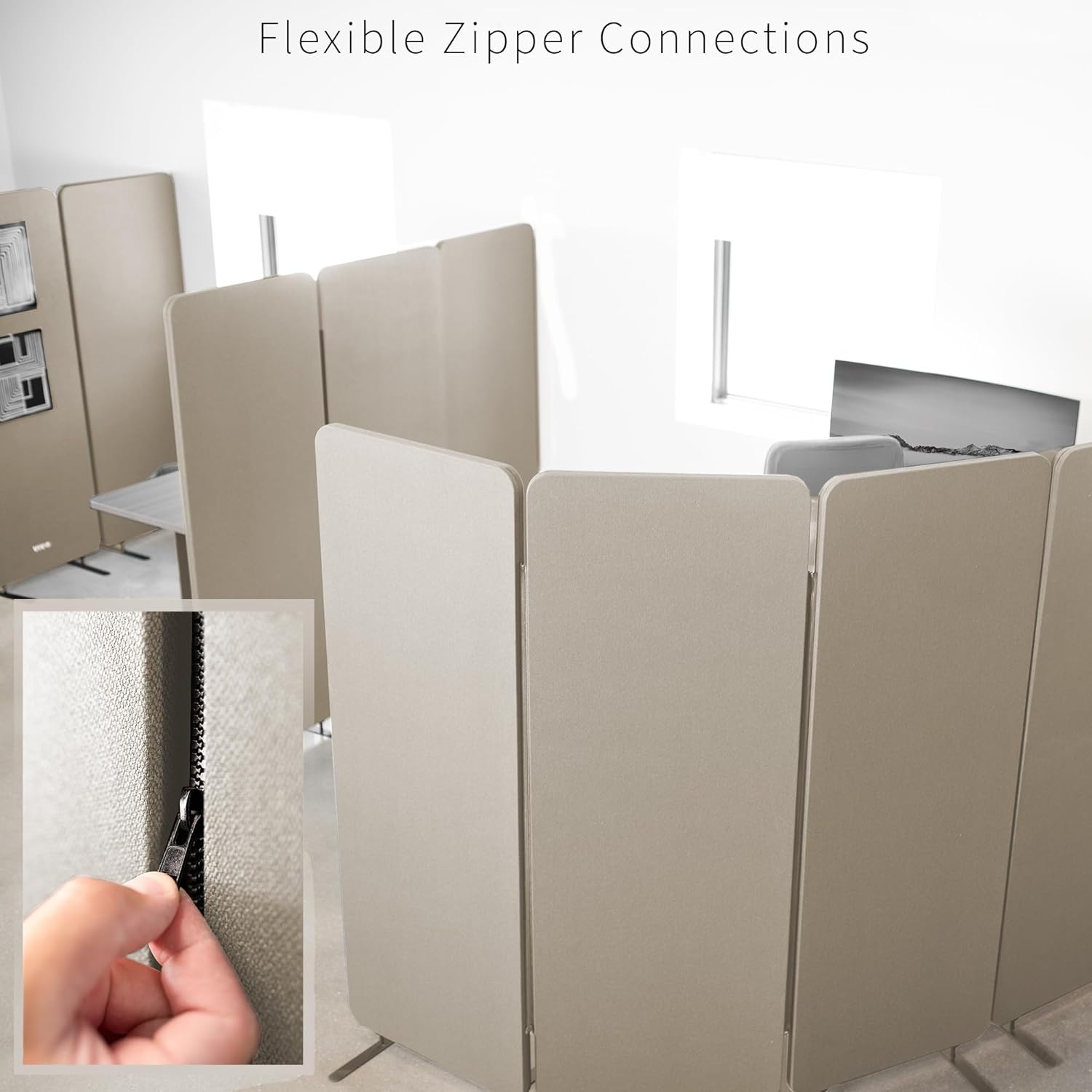 image:imageVIVO Freestanding 72 x 66 inch Privacy Panel Cubicle Divider Acoustic Wall Partition x3 24 inch Panels Beige PP3T072BEBeige