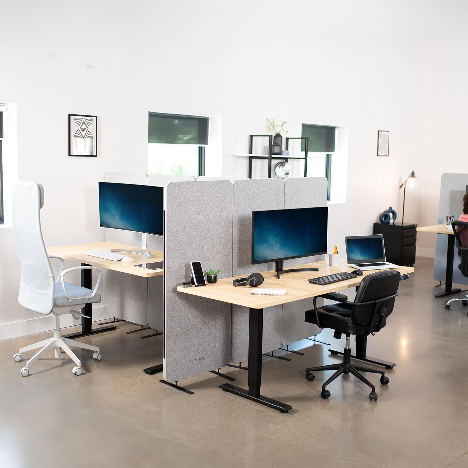 image:imageVIVO Freestanding 72 x 66 inch Privacy Panel Cubicle Divider Acoustic Wall Partition x3 24 inch Panels Beige PP3T072BEGray