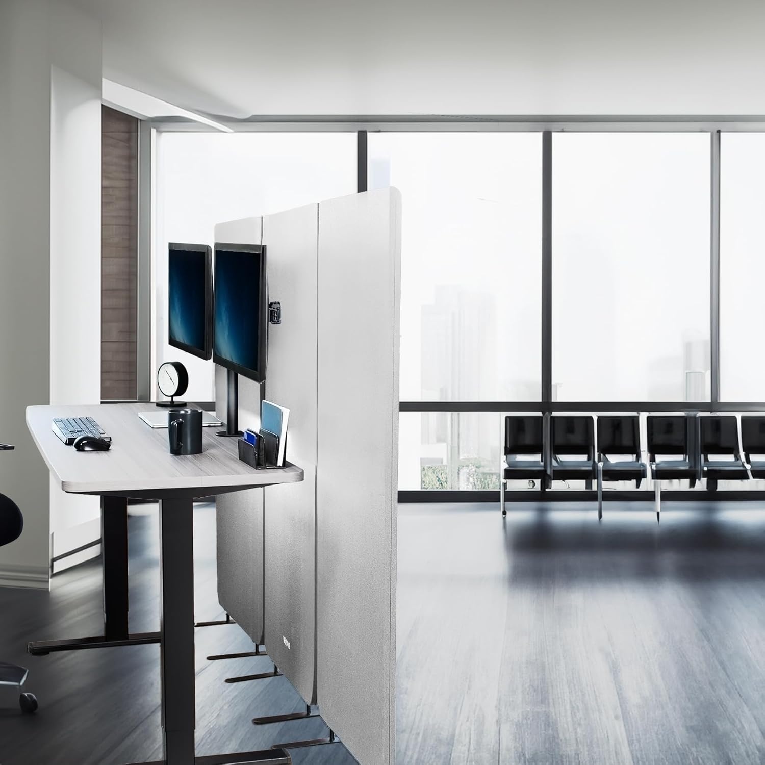 image:imageVIVO Freestanding 72 x 66 inch Privacy Panel Cubicle Divider Acoustic Wall Partition x3 24 inch Panels Beige PP3T072BEGray