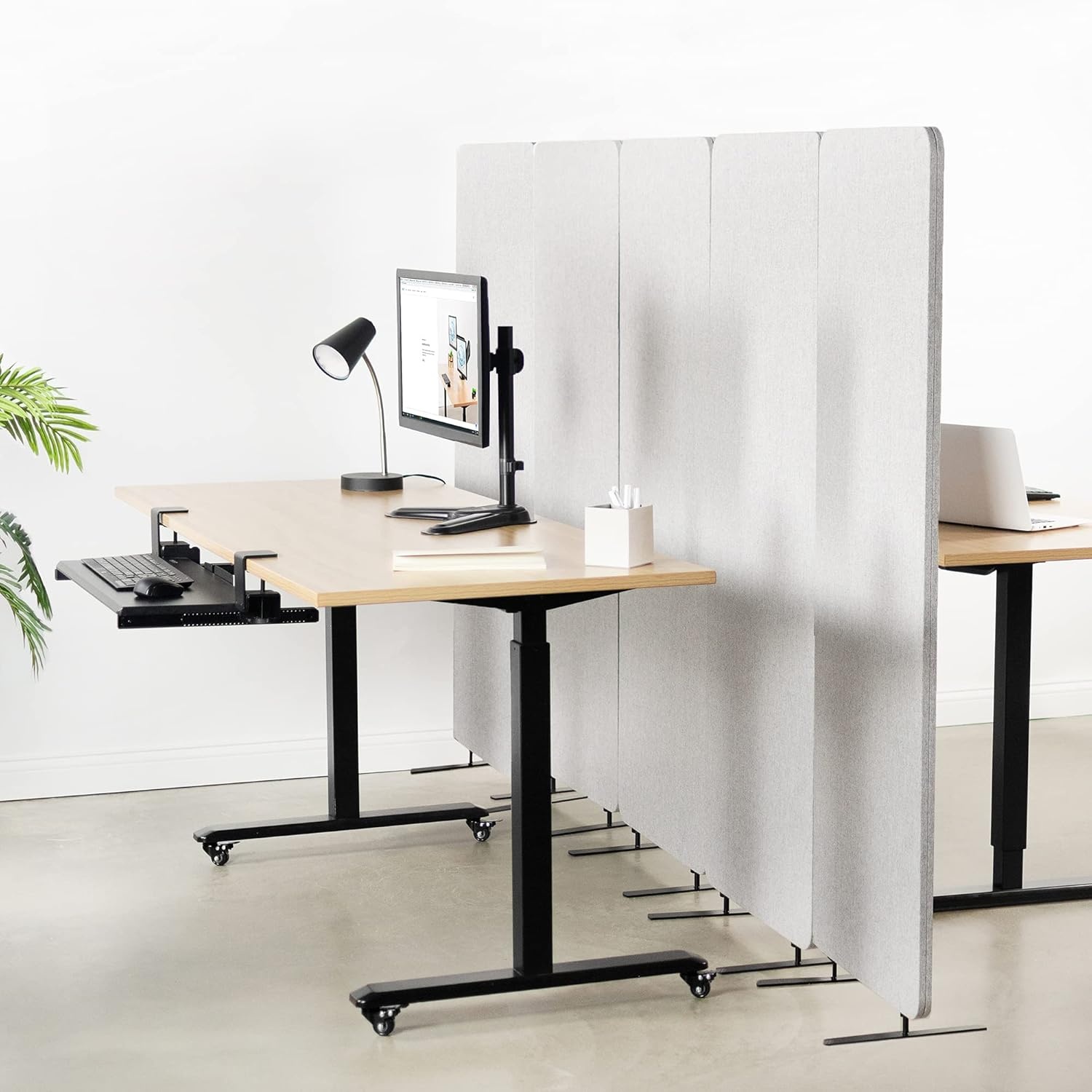 image:imageVIVO Freestanding 72 x 66 inch Privacy Panel Cubicle Divider Acoustic Wall Partition x3 24 inch Panels Beige PP3T072BEGray