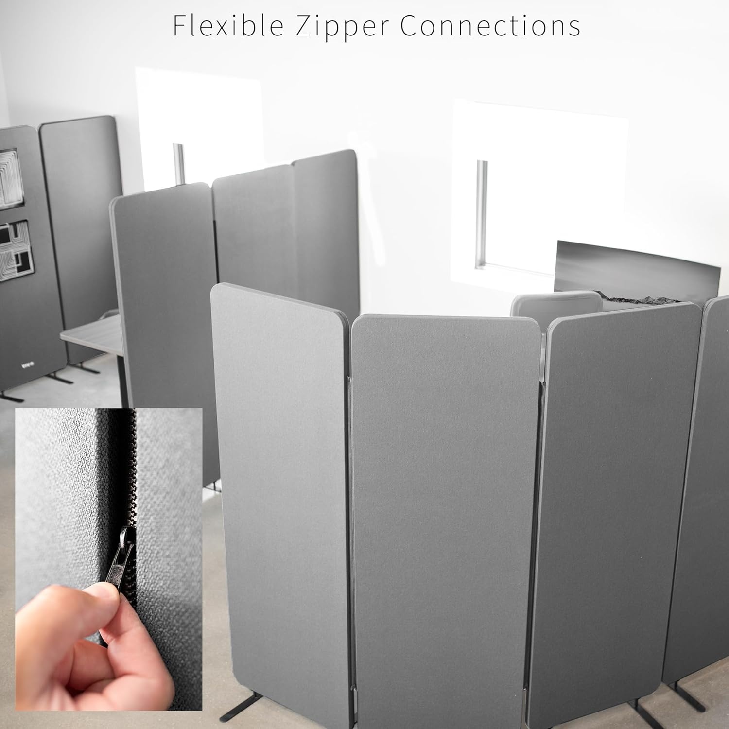 image:imageVIVO Freestanding 72 x 66 inch Privacy Panel Cubicle Divider Acoustic Wall Partition x3 24 inch Panels Beige PP3T072BEGray