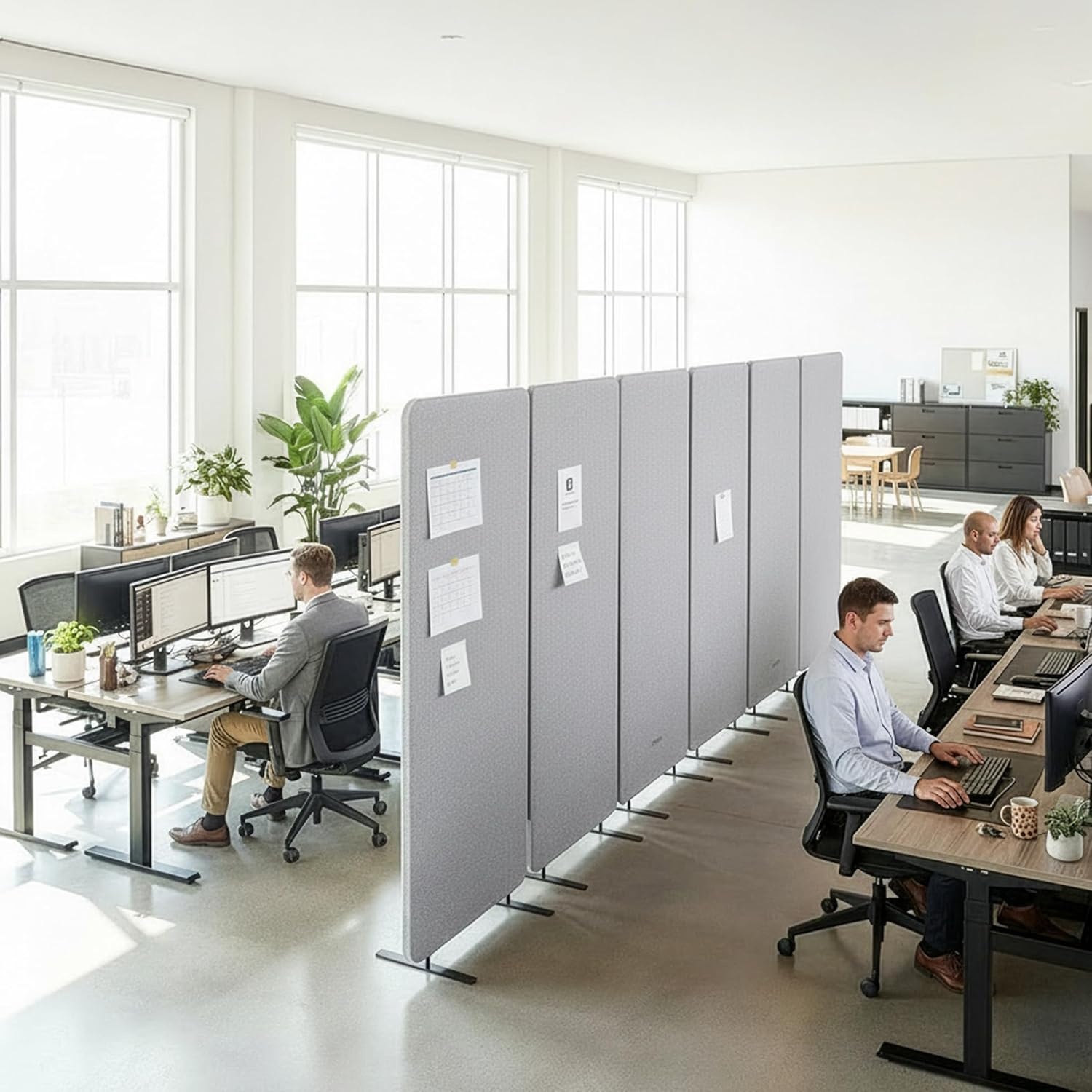 image:imageVIVO Freestanding 72 x 66 inch Privacy Panel Cubicle Divider Acoustic Wall Partition x3 24 inch Panels Beige PP3T072BEGray