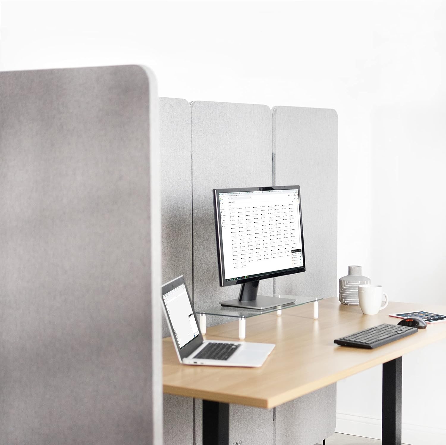 image:imageVIVO Freestanding 72 x 66 inch Privacy Panel Cubicle Divider Acoustic Wall Partition x3 24 inch Panels Beige PP3T072BEGray