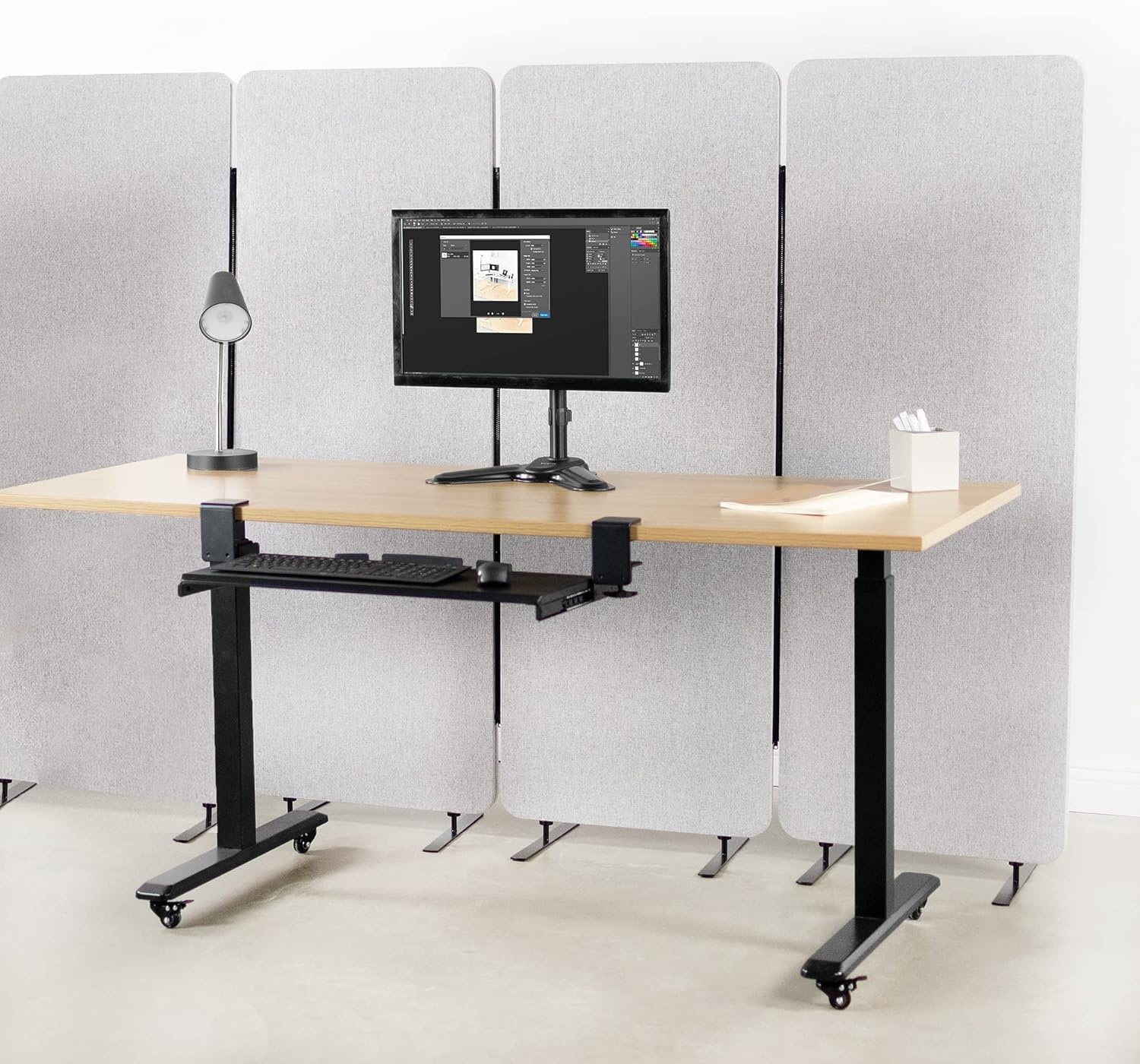 image:imageVIVO Freestanding 72 x 66 inch Privacy Panel Cubicle Divider Acoustic Wall Partition x3 24 inch Panels Beige PP3T072BEGray