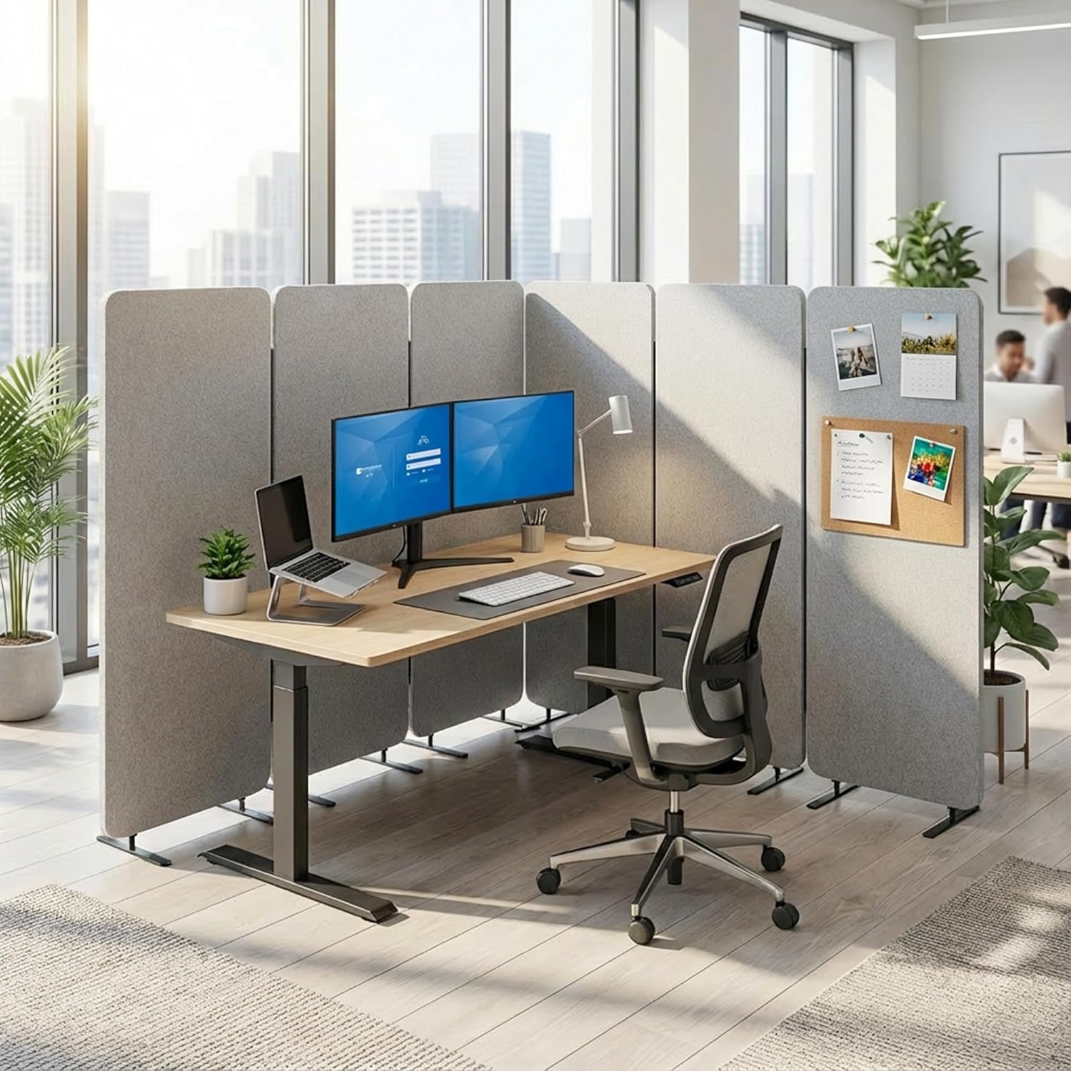 image:imageVIVO Freestanding 72 x 66 inch Privacy Panel Cubicle Divider Acoustic Wall Partition x3 24 inch Panels Beige PP3T072BEGray