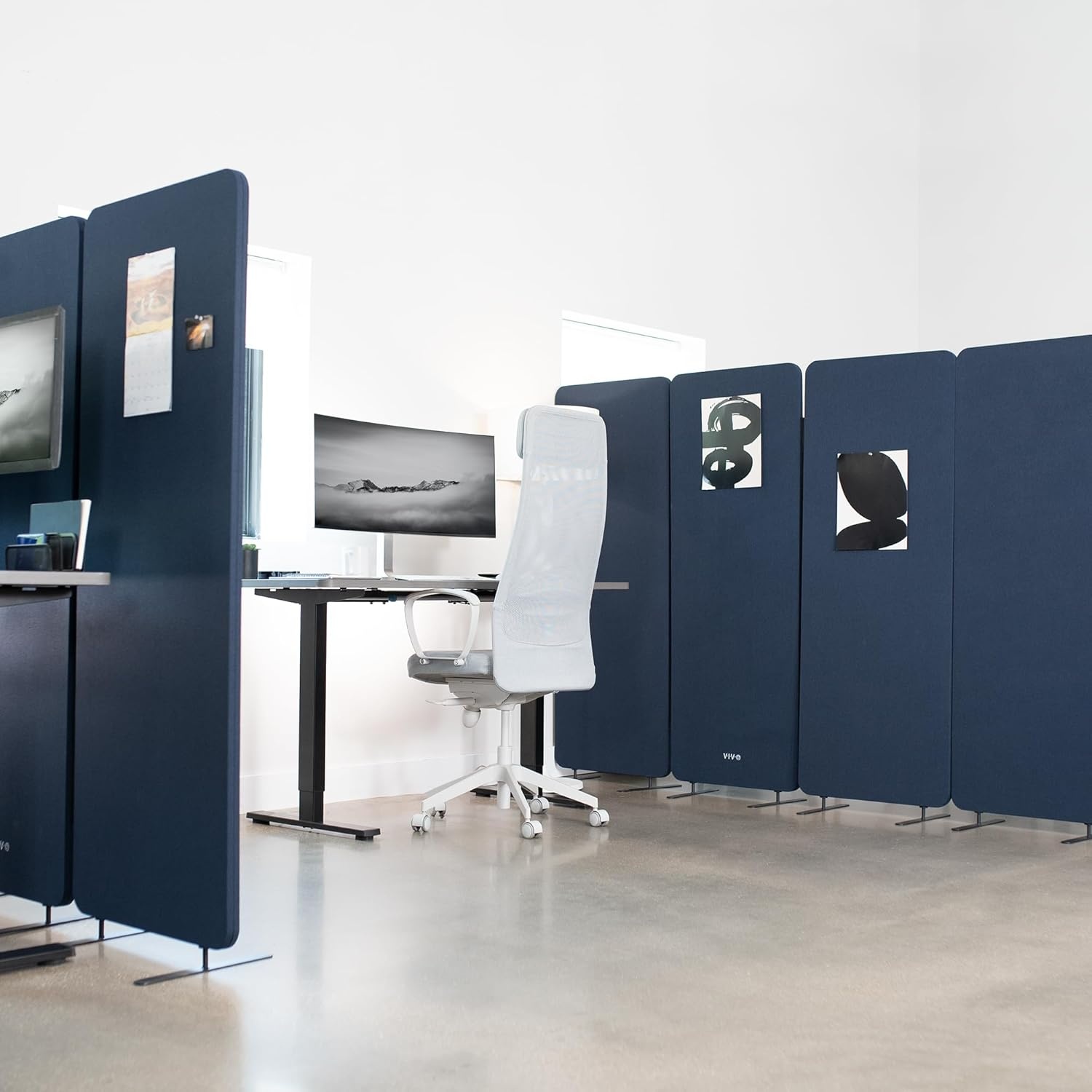 image:imageVIVO Freestanding 72 x 66 inch Privacy Panel Cubicle Divider Acoustic Wall Partition x3 24 inch Panels Beige PP3T072BENavy Blue