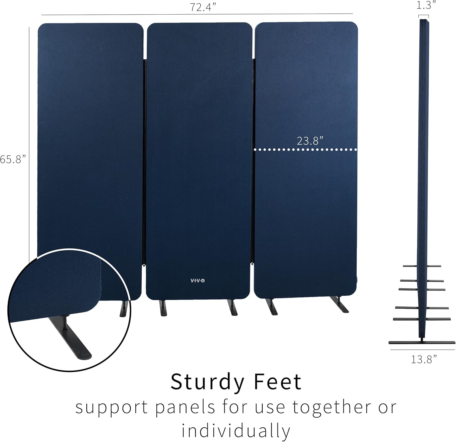 image:imageVIVO Freestanding 72 x 66 inch Privacy Panel Cubicle Divider Acoustic Wall Partition x3 24 inch Panels Beige PP3T072BENavy Blue