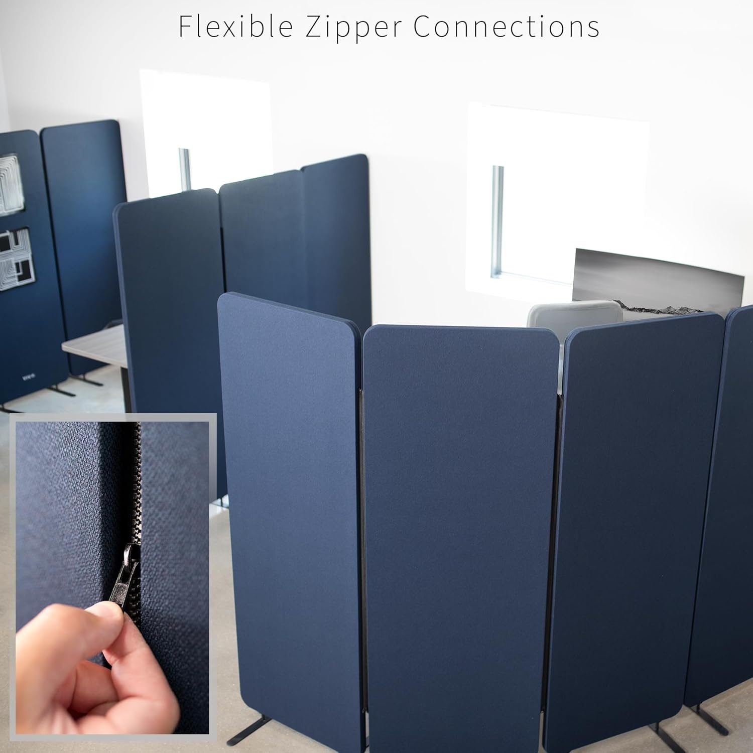 image:imageVIVO Freestanding 72 x 66 inch Privacy Panel Cubicle Divider Acoustic Wall Partition x3 24 inch Panels Beige PP3T072BENavy Blue