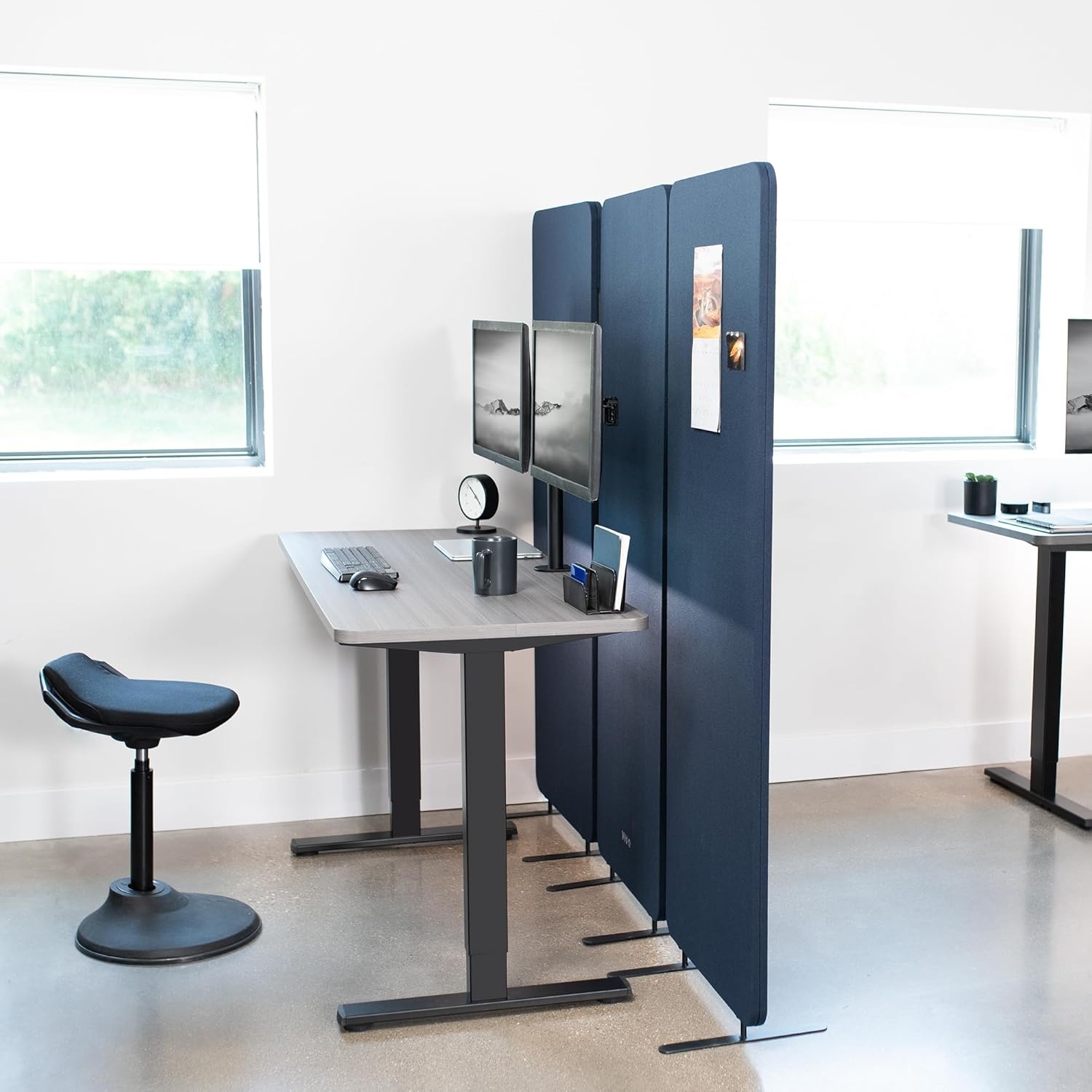 image:imageVIVO Freestanding 72 x 66 inch Privacy Panel Cubicle Divider Acoustic Wall Partition x3 24 inch Panels Beige PP3T072BENavy Blue