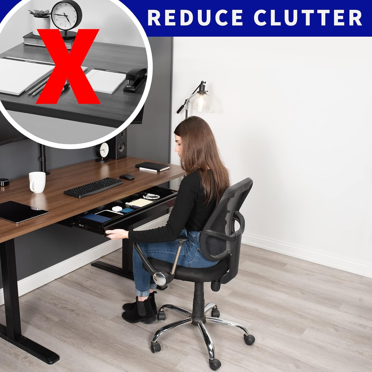 image:imageVIVO Large 33 inch Under Desk Slide Out Storage Drawer Organizer Black DESKDR33BBlack
