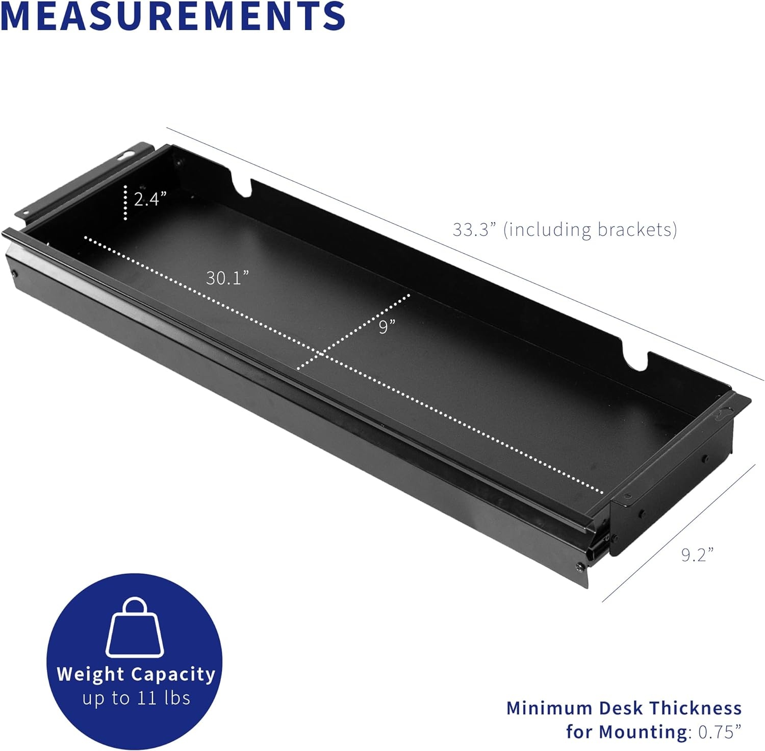 image:imageVIVO Large 33 inch Under Desk Slide Out Storage Drawer Organizer Black DESKDR33BBlack