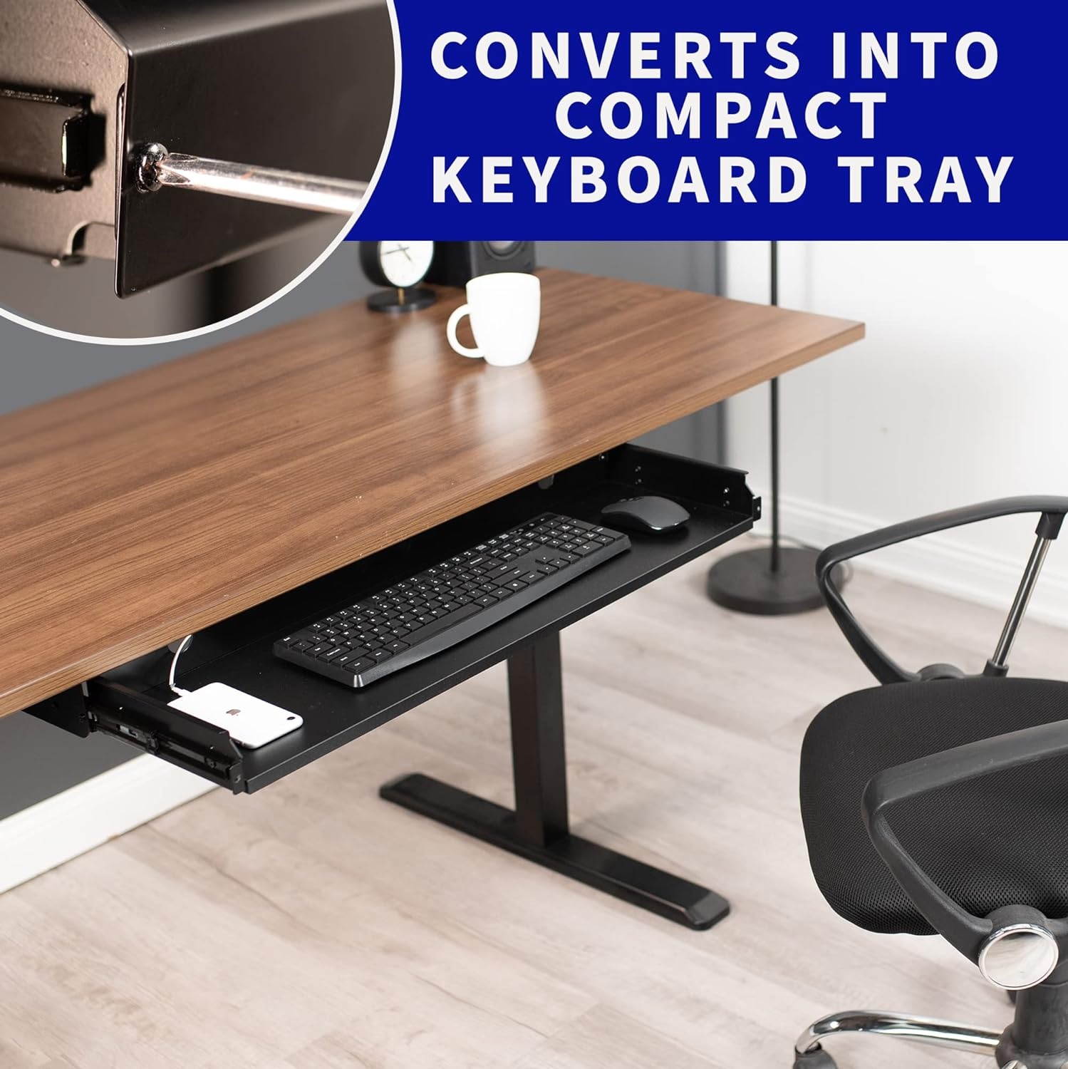 image:imageVIVO Large 33 inch Under Desk Slide Out Storage Drawer Organizer Black DESKDR33BBlack