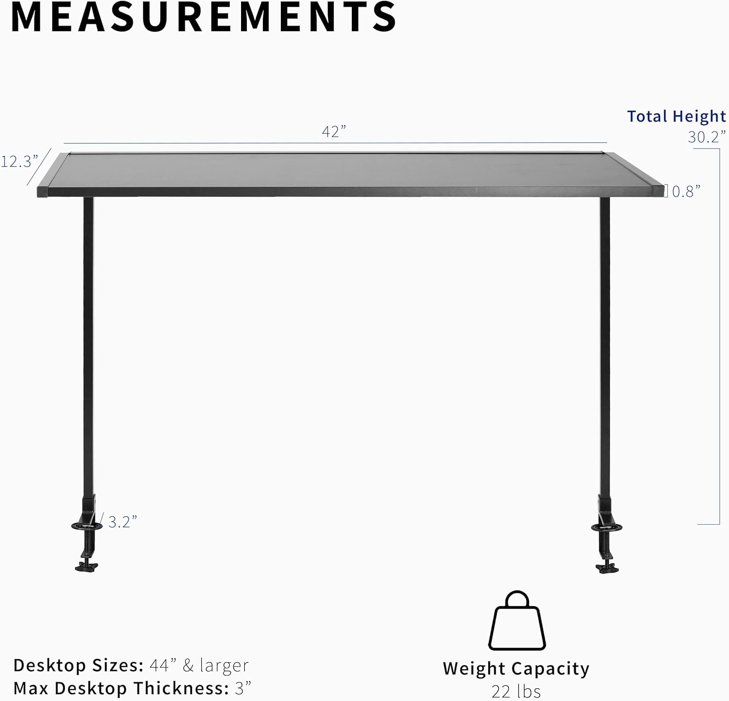 image:imageVIVO Large 42 inch Clampon Overhead Desk Shelf Raised Desktop Organizer Elevated Workstation Accessory Platform Black DESKSHELF42OB