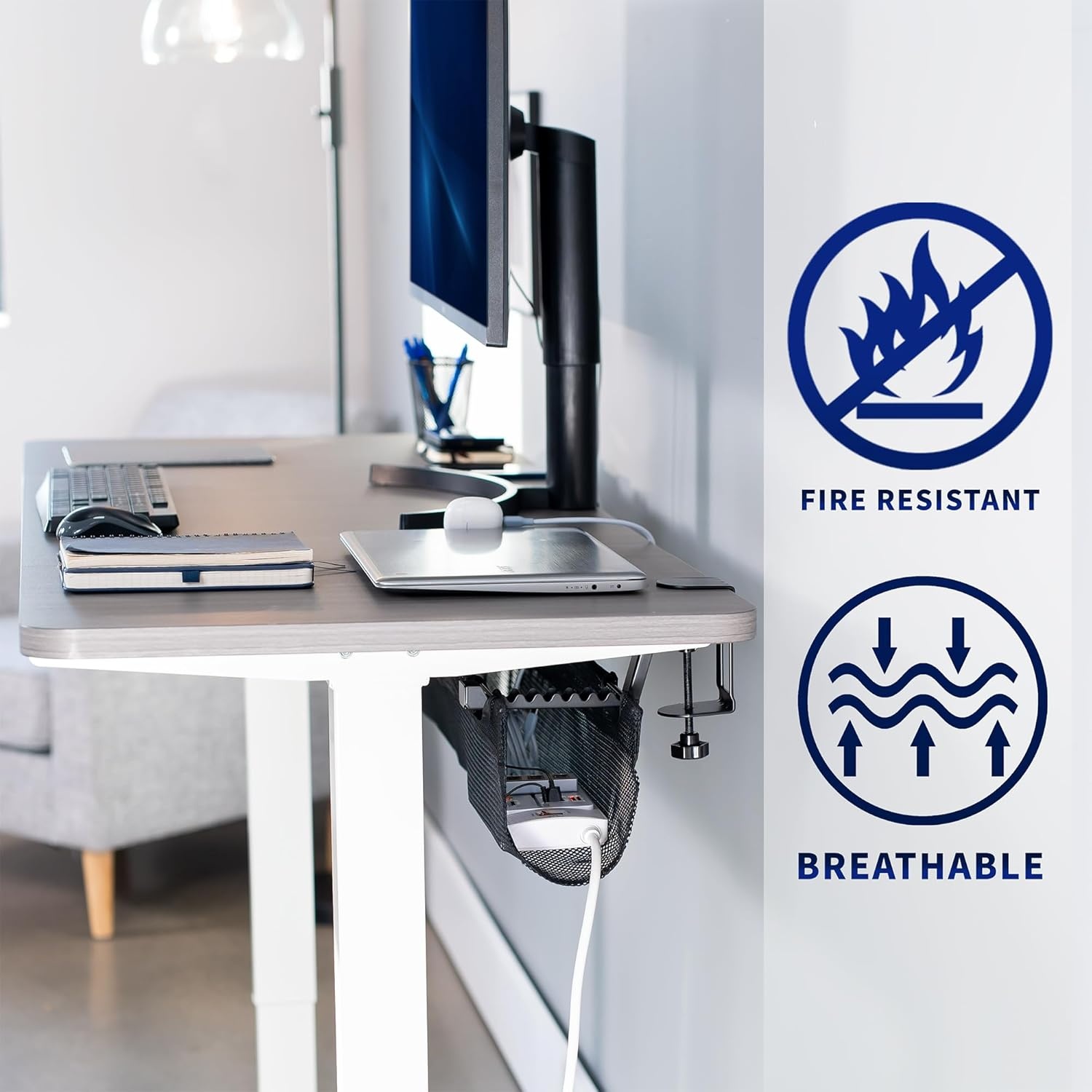 image:imageVIVO No Drill Clampon 36 inch Mesh Net Under Desk Cable Management Wire Organizer Adjustable Home Office Standing Desk Cord Storage Sleeve Black DESKAC36MHBlack