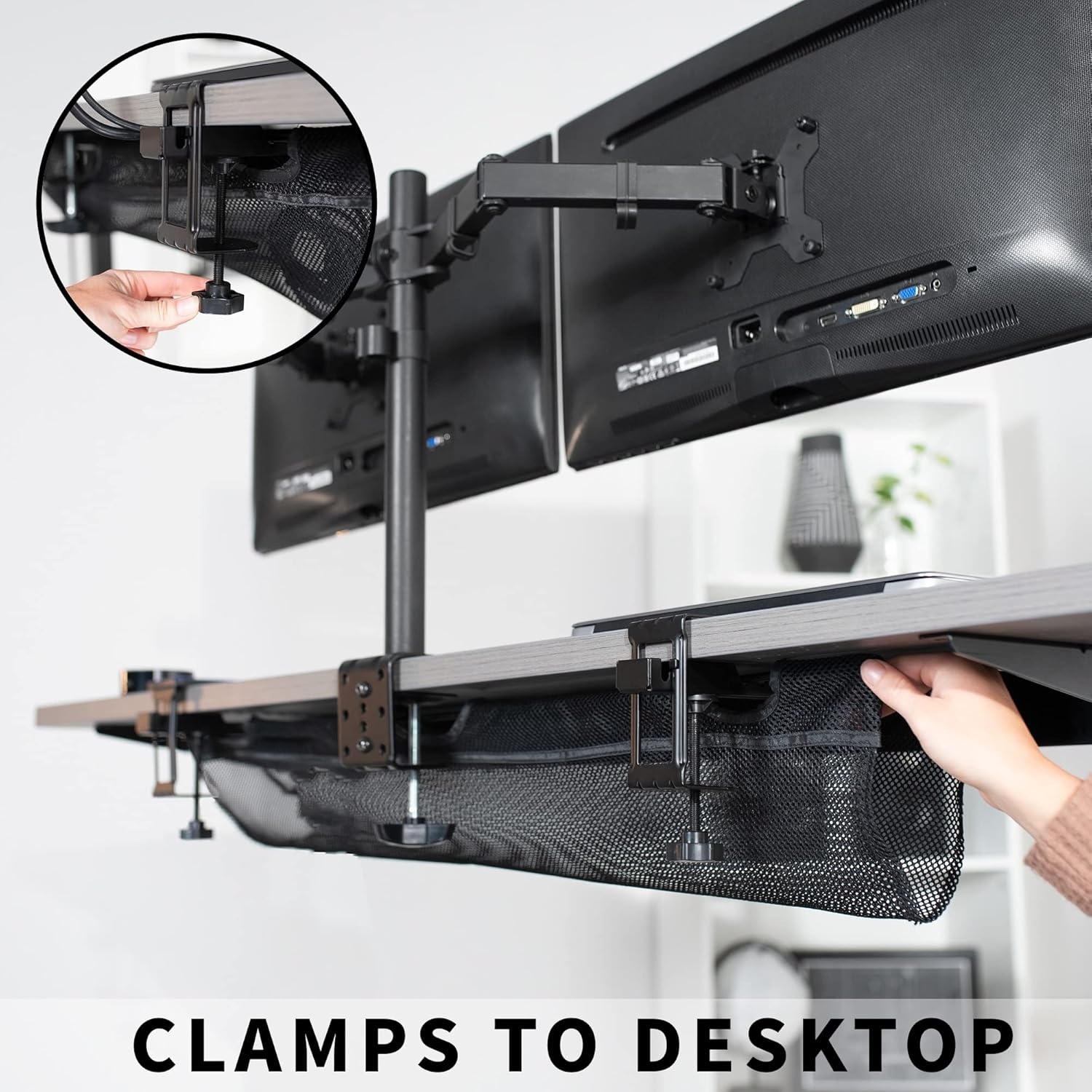 image:imageVIVO No Drill Clampon 36 inch Mesh Net Under Desk Cable Management Wire Organizer Adjustable Home Office Standing Desk Cord Storage Sleeve Black DESKAC36MHBlack