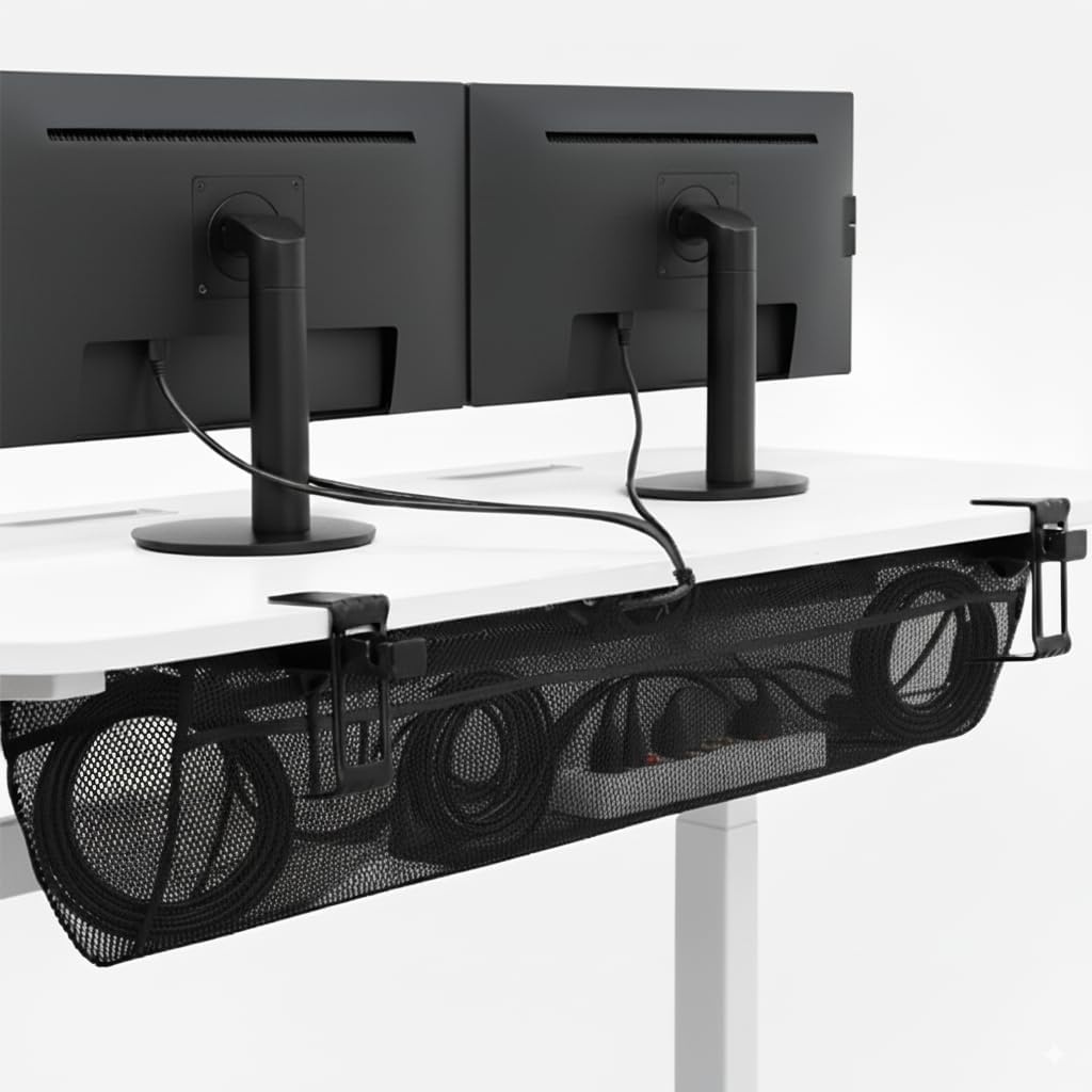 image:imageVIVO No Drill Clampon 36 inch Mesh Net Under Desk Cable Management Wire Organizer Adjustable Home Office Standing Desk Cord Storage Sleeve Black DESKAC36MHBlack
