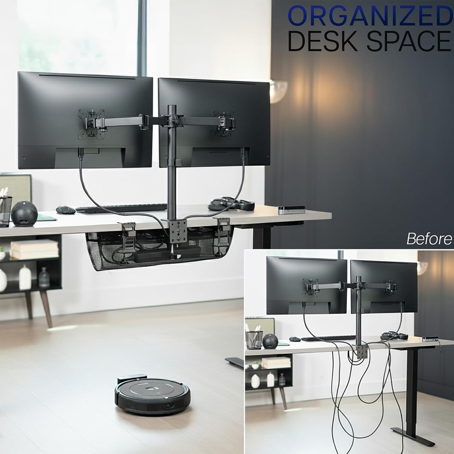 image:imageVIVO No Drill Clampon 36 inch Mesh Net Under Desk Cable Management Wire Organizer Adjustable Home Office Standing Desk Cord Storage Sleeve Black DESKAC36MHBlack