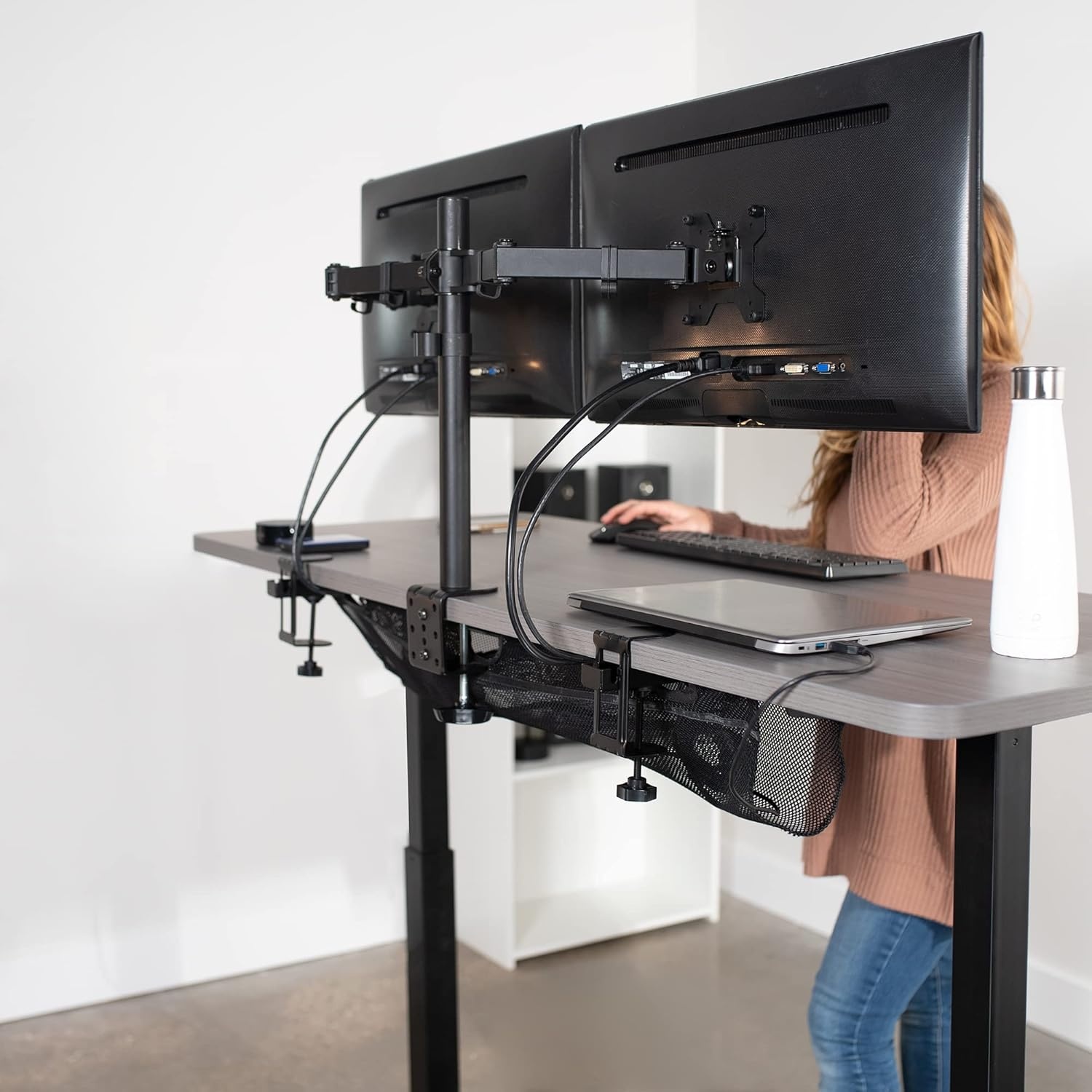 image:imageVIVO No Drill Clampon 36 inch Mesh Net Under Desk Cable Management Wire Organizer Adjustable Home Office Standing Desk Cord Storage Sleeve Black DESKAC36MHBlack