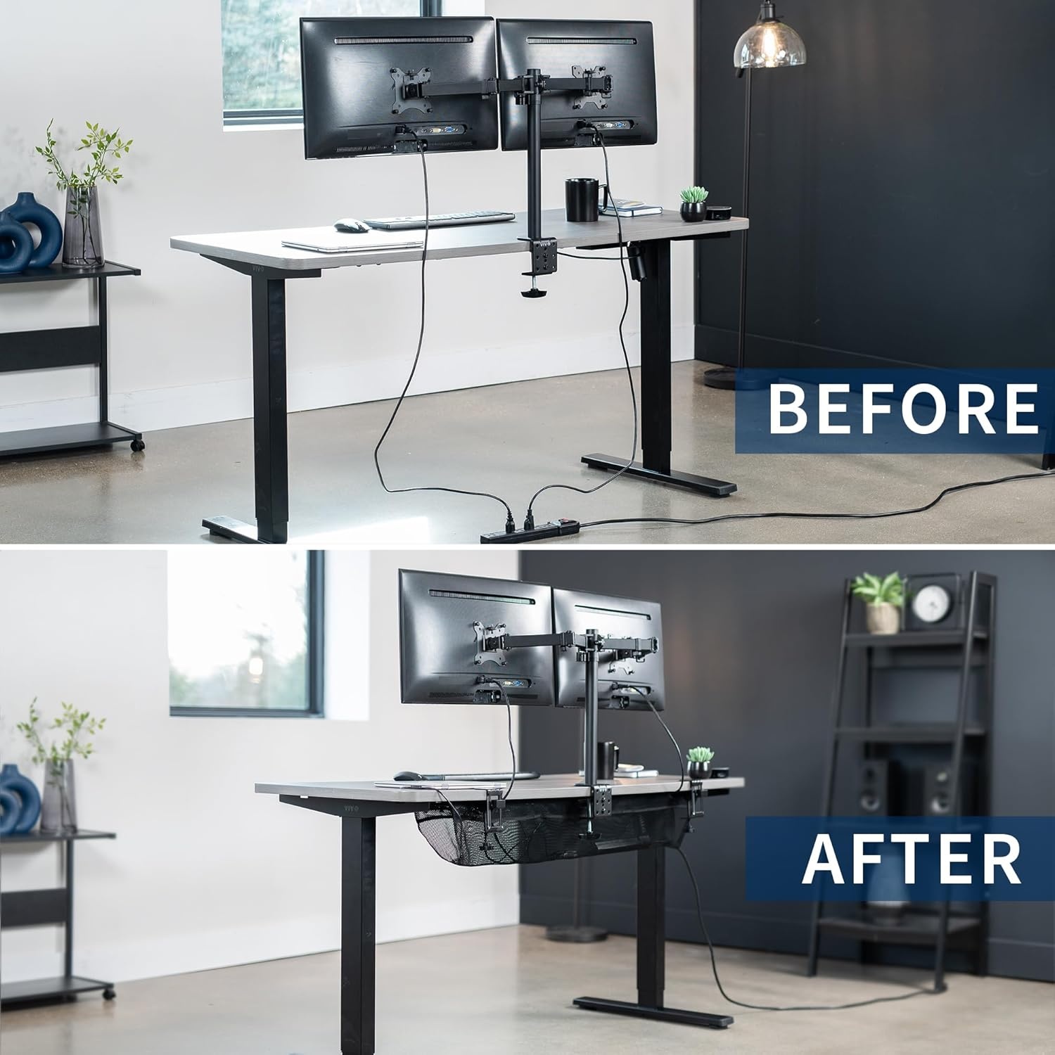 image:imageVIVO No Drill Clampon 36 inch Mesh Net Under Desk Cable Management Wire Organizer Adjustable Home Office Standing Desk Cord Storage Sleeve Black DESKAC36MHBlack
