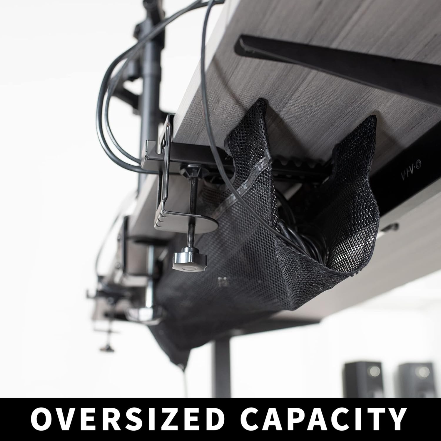 image:imageVIVO No Drill Clampon 36 inch Mesh Net Under Desk Cable Management Wire Organizer Adjustable Home Office Standing Desk Cord Storage Sleeve Black DESKAC36MHBlack