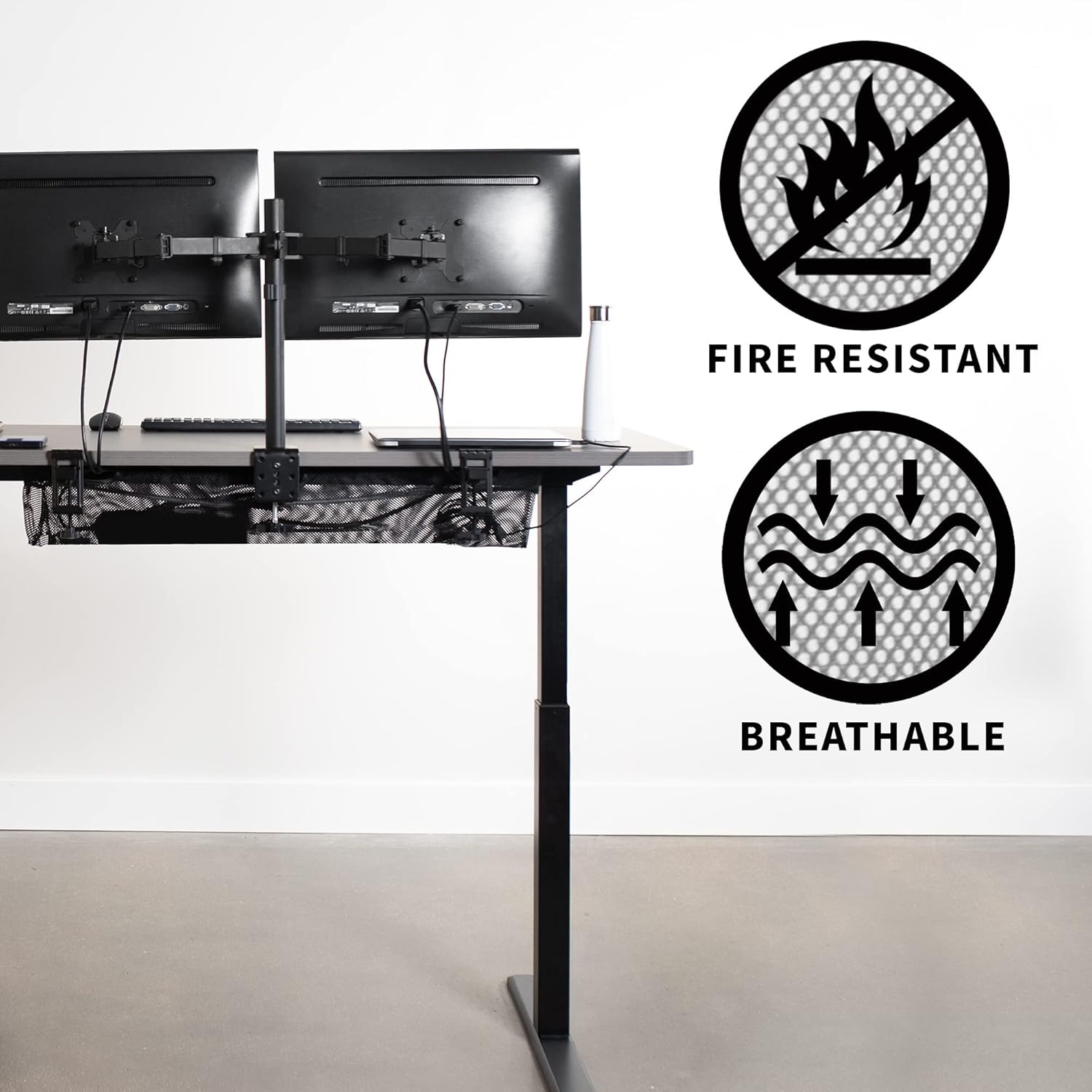 image:imageVIVO No Drill Clampon 36 inch Mesh Net Under Desk Cable Management Wire Organizer Adjustable Home Office Standing Desk Cord Storage Sleeve Black DESKAC36MHBlack