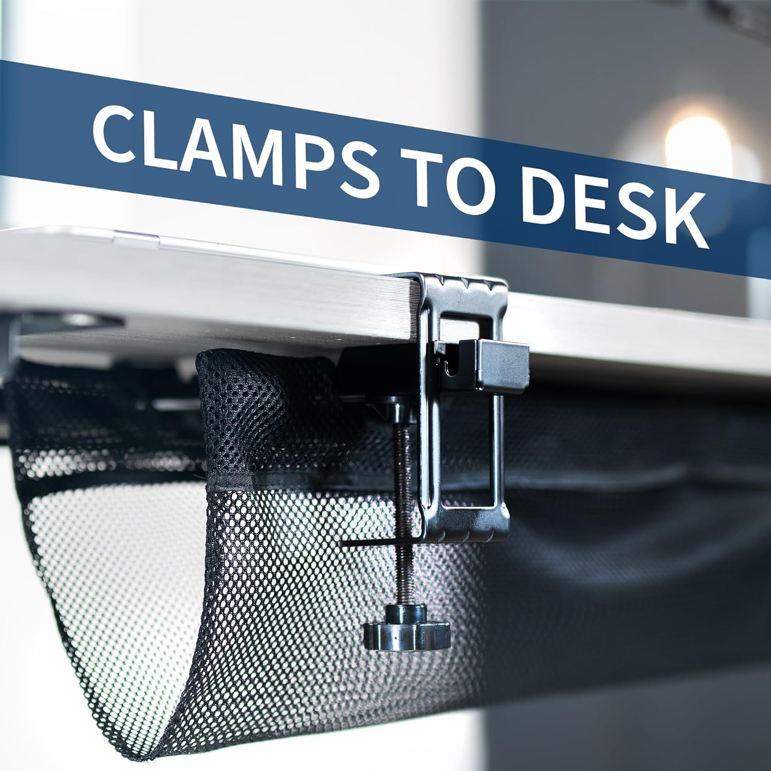 image:imageVIVO No Drill Clampon 36 inch Mesh Net Under Desk Cable Management Wire Organizer Adjustable Home Office Standing Desk Cord Storage Sleeve Black DESKAC36MHBlack