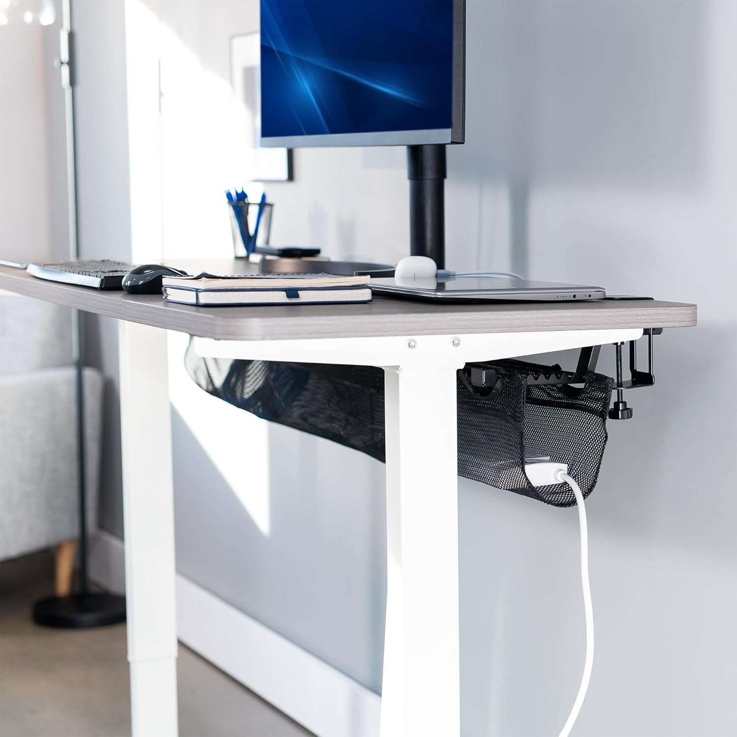 image:imageVIVO No Drill Clampon 36 inch Mesh Net Under Desk Cable Management Wire Organizer Adjustable Home Office Standing Desk Cord Storage Sleeve Black DESKAC36MHBlack
