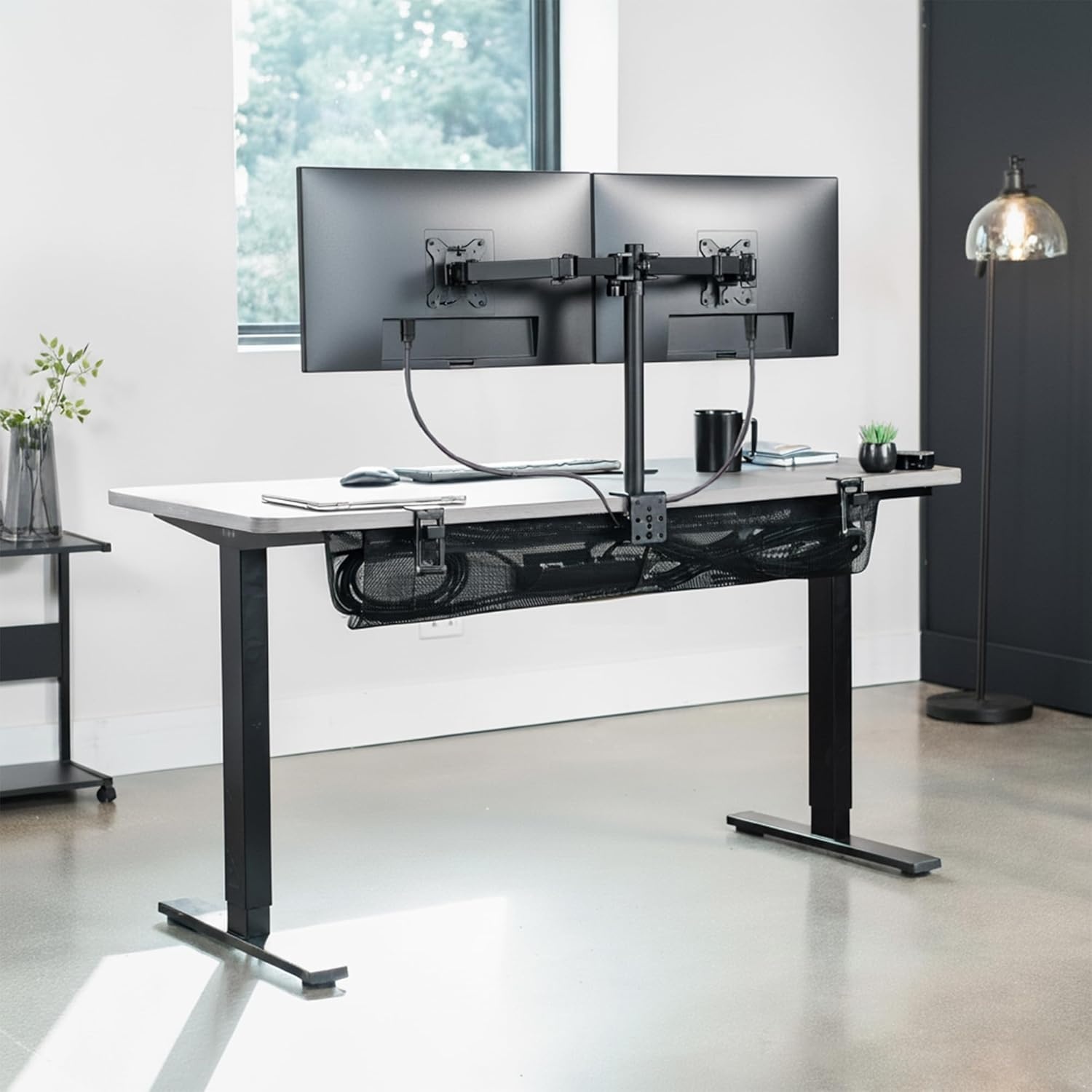 image:imageVIVO No Drill Clampon 36 inch Mesh Net Under Desk Cable Management Wire Organizer Adjustable Home Office Standing Desk Cord Storage Sleeve Black DESKAC36MHBlack