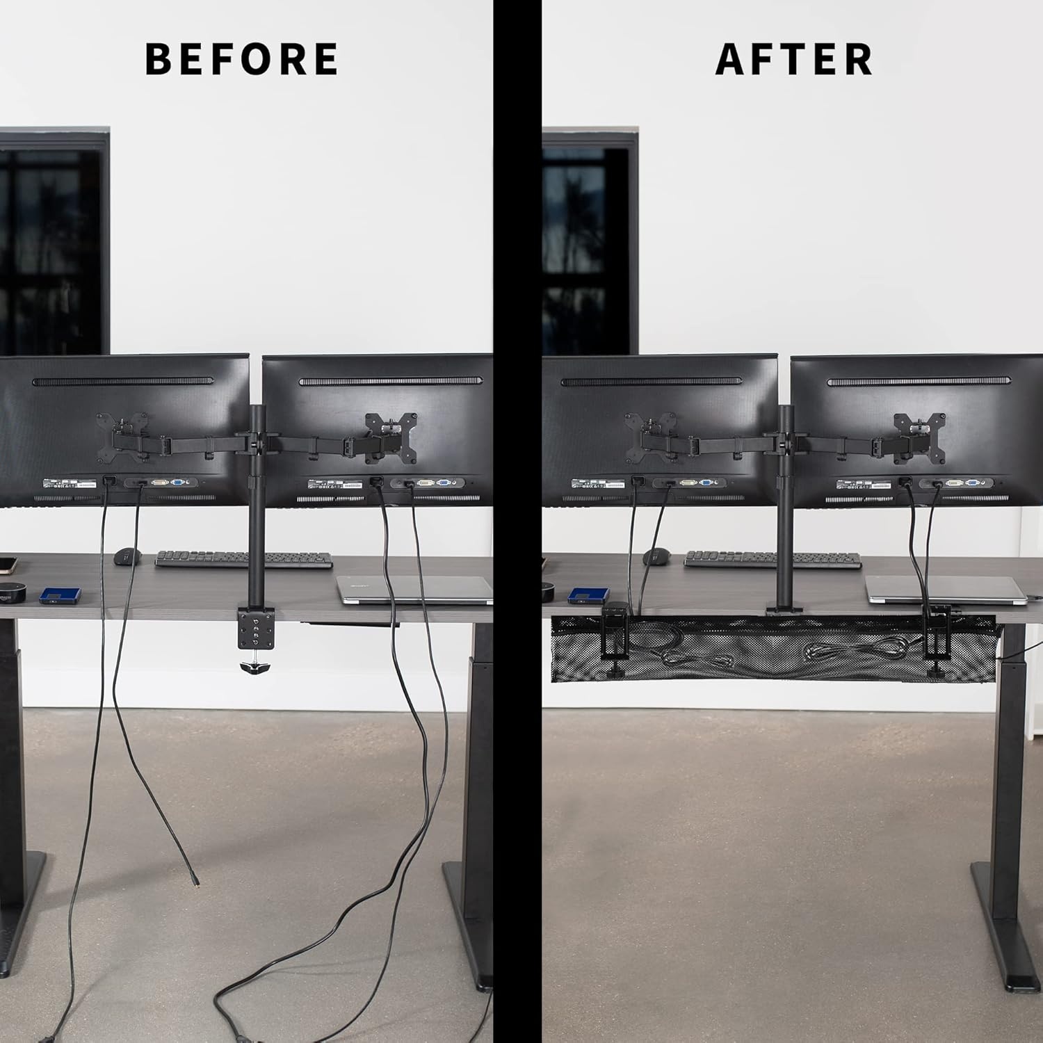 image:imageVIVO No Drill Clampon 36 inch Mesh Net Under Desk Cable Management Wire Organizer Adjustable Home Office Standing Desk Cord Storage Sleeve Black DESKAC36MHBlack