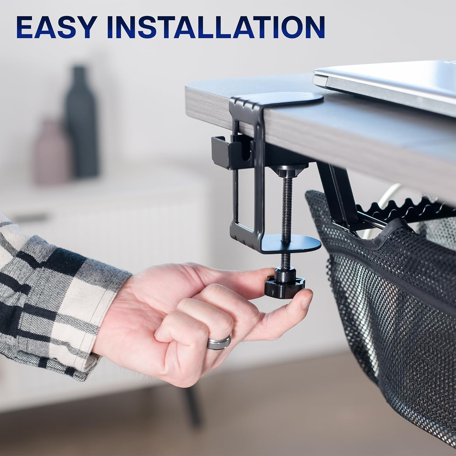 image:imageVIVO No Drill Clampon 36 inch Mesh Net Under Desk Cable Management Wire Organizer Adjustable Home Office Standing Desk Cord Storage Sleeve Black DESKAC36MHBlack