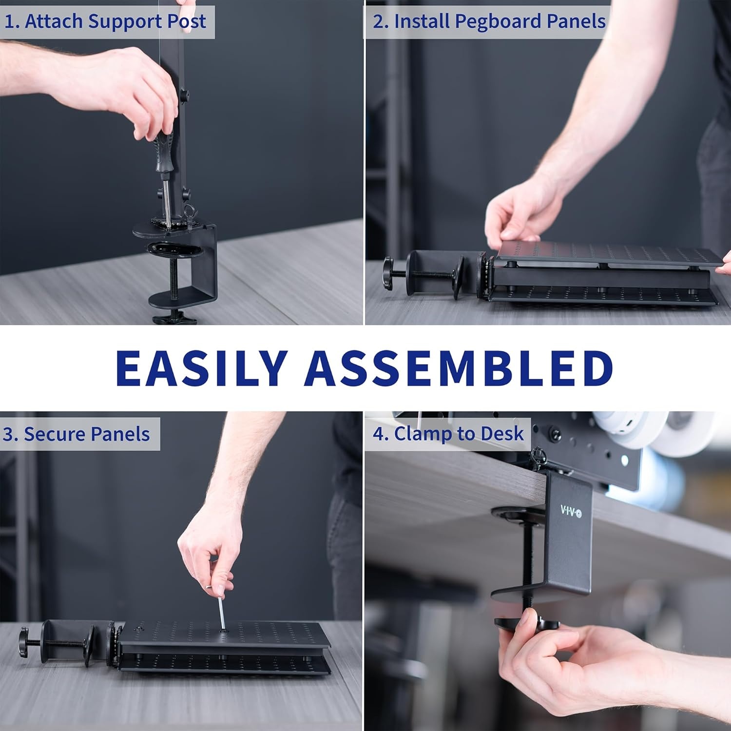 image:imageVIVO Steel Clampon 10 x 12 inch Desktop Pegboard Rotating Magnetic Peg Board Office Accessory Organizer Black PPDKR1B