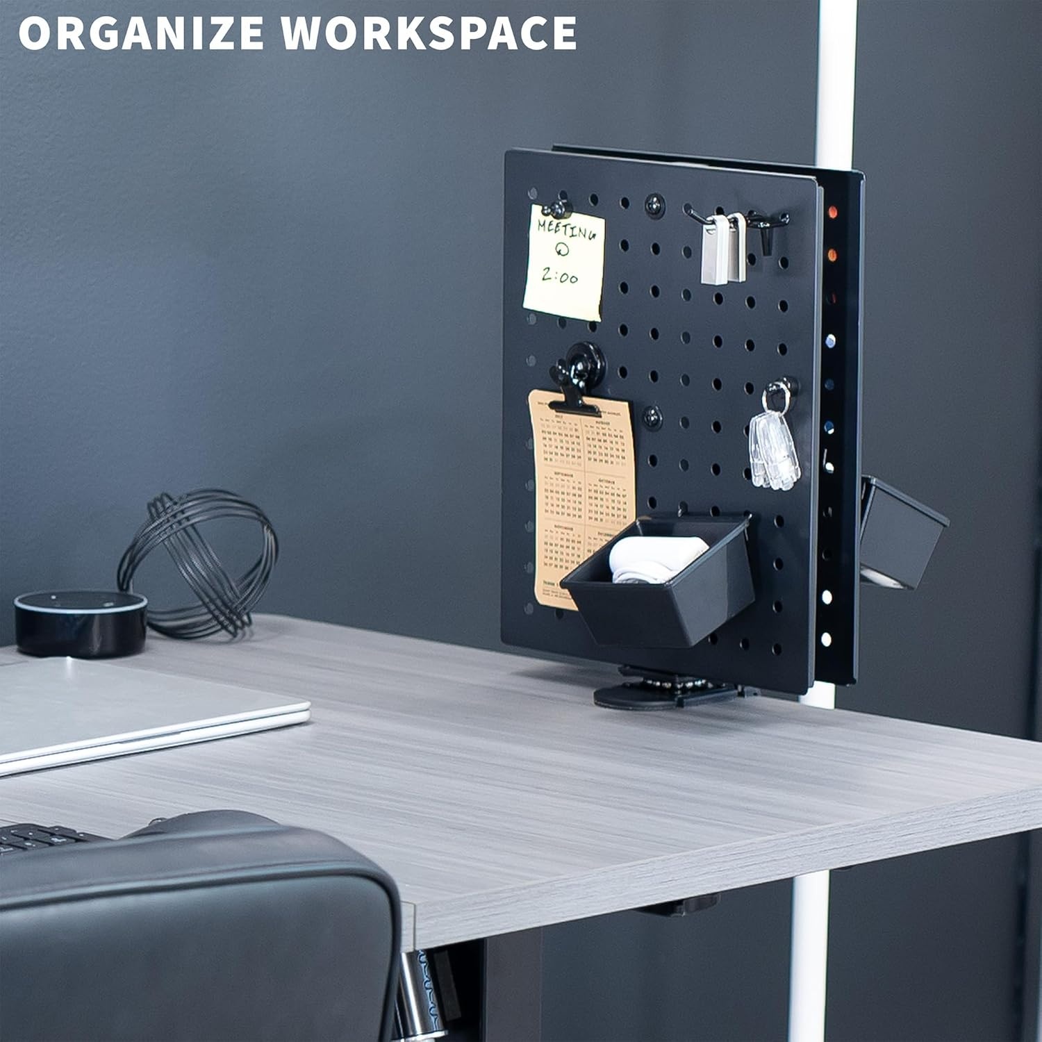 image:imageVIVO Steel Clampon 10 x 12 inch Desktop Pegboard Rotating Magnetic Peg Board Office Accessory Organizer Black PPDKR1B